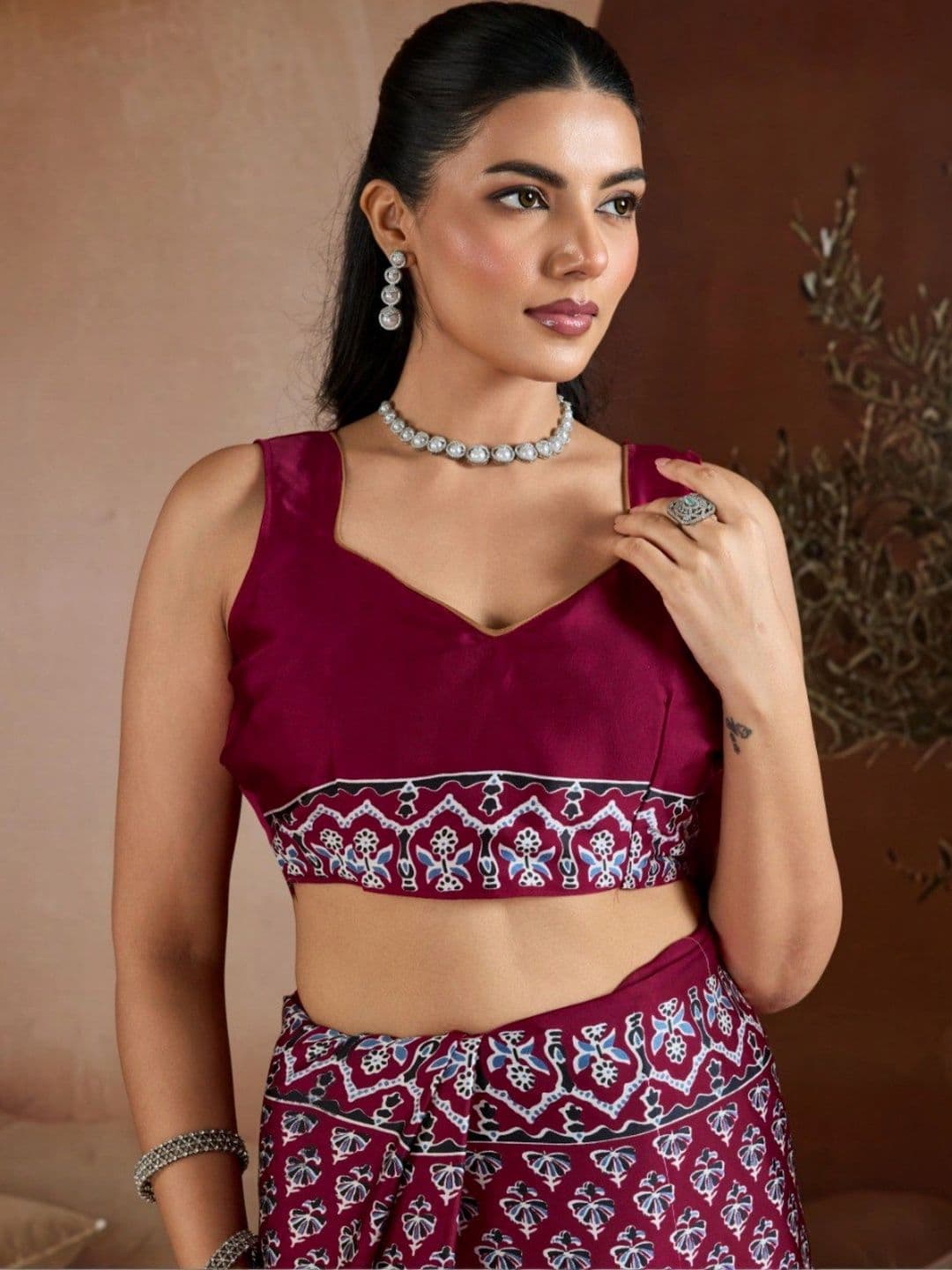 Moda Rapido Ajrak Block Satin Designer Saree thumbnail 2
