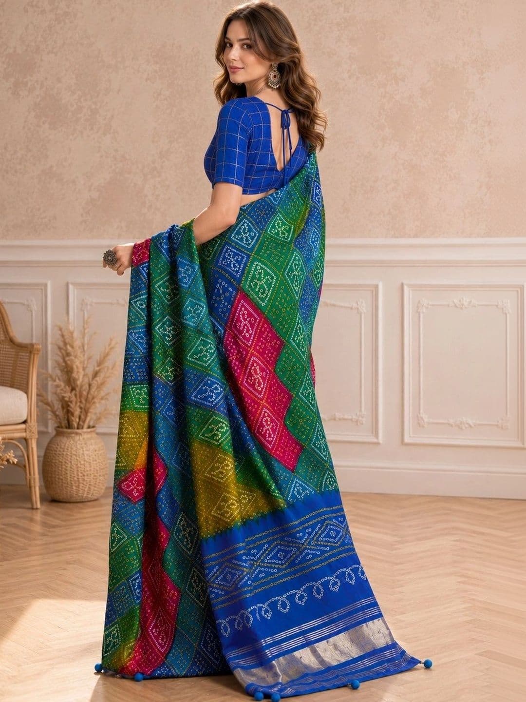 all about you Bandhani Zari Silk Blend Belted Bandhani Saree thumbnail 6