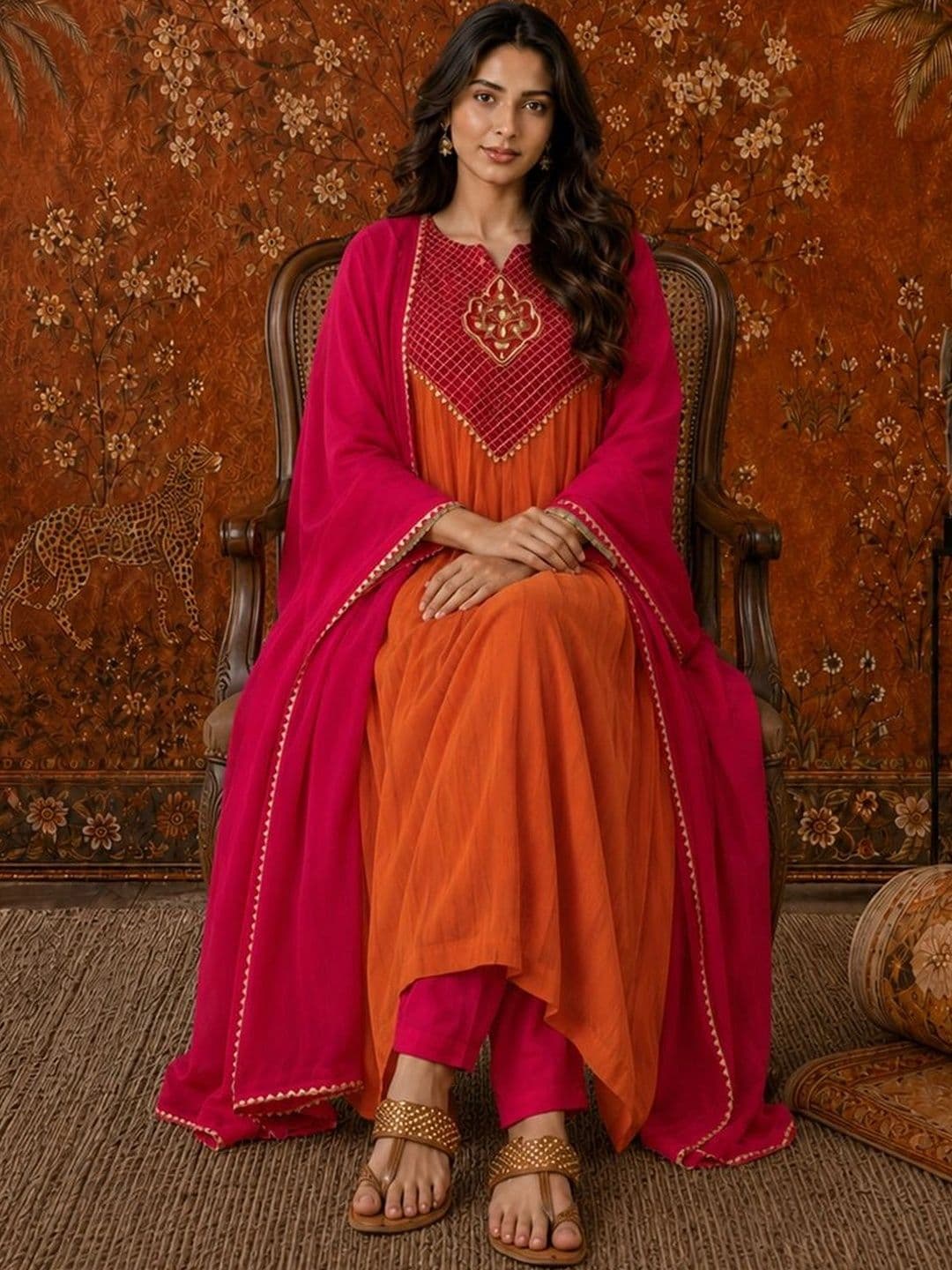 Sangria Women Ethnic Moti  Empire Thread Work Kurta with Trousers & With Dupatta thumbnail 3