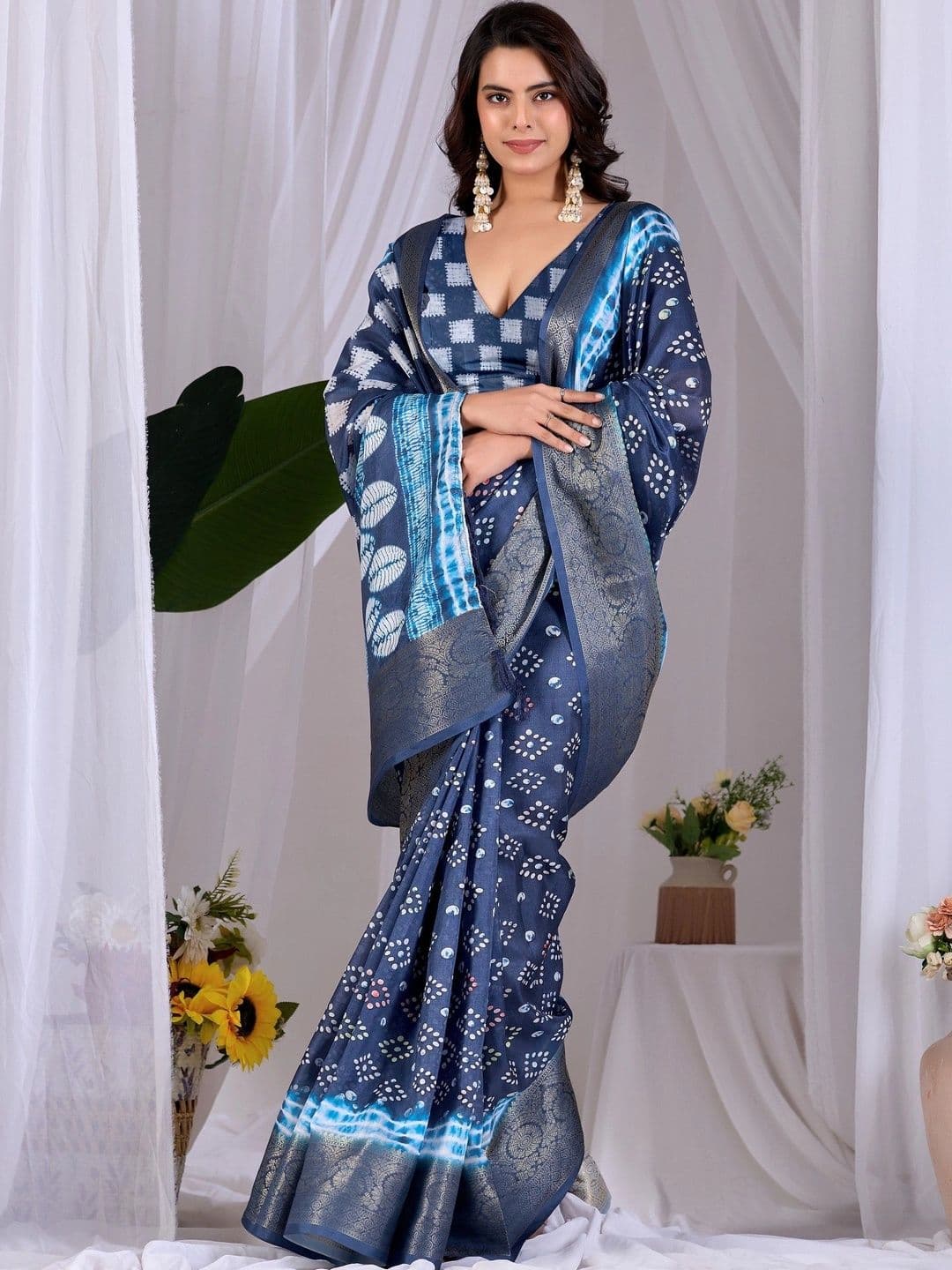 Moda Rapido Tie and Dye Zari Silk Blend Designer Saree thumbnail 7