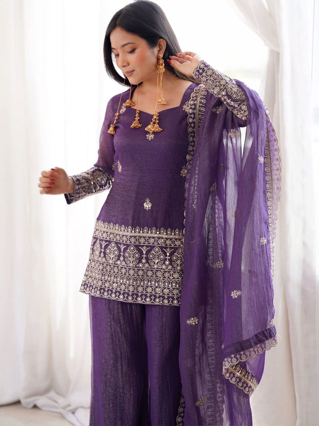 Kurtibella Women Ethnic Motifs Embroidered Regular Kurta with Palazzos & With Dupatta thumbnail 3