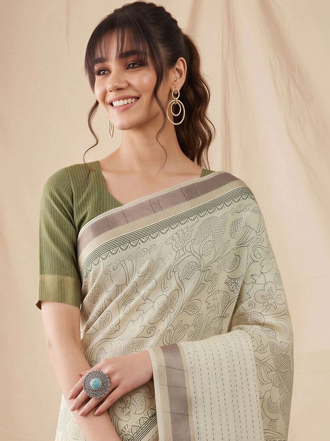 Anouk Striped Silk Cotton Designer Chanderi Saree thumbnail 4