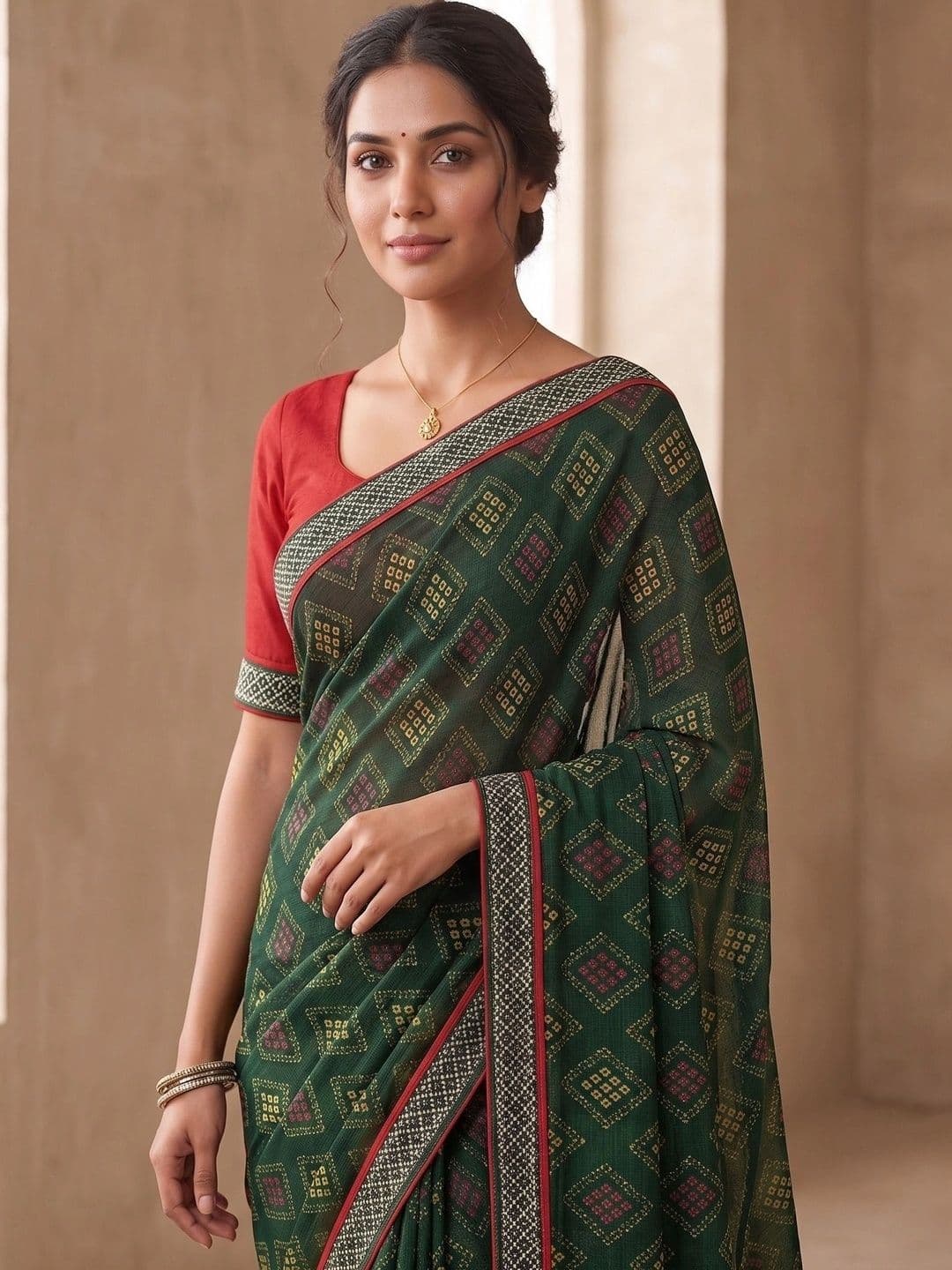 PRANU TRENDS Bandhani Poly Georgette Bandhani Saree thumbnail 2