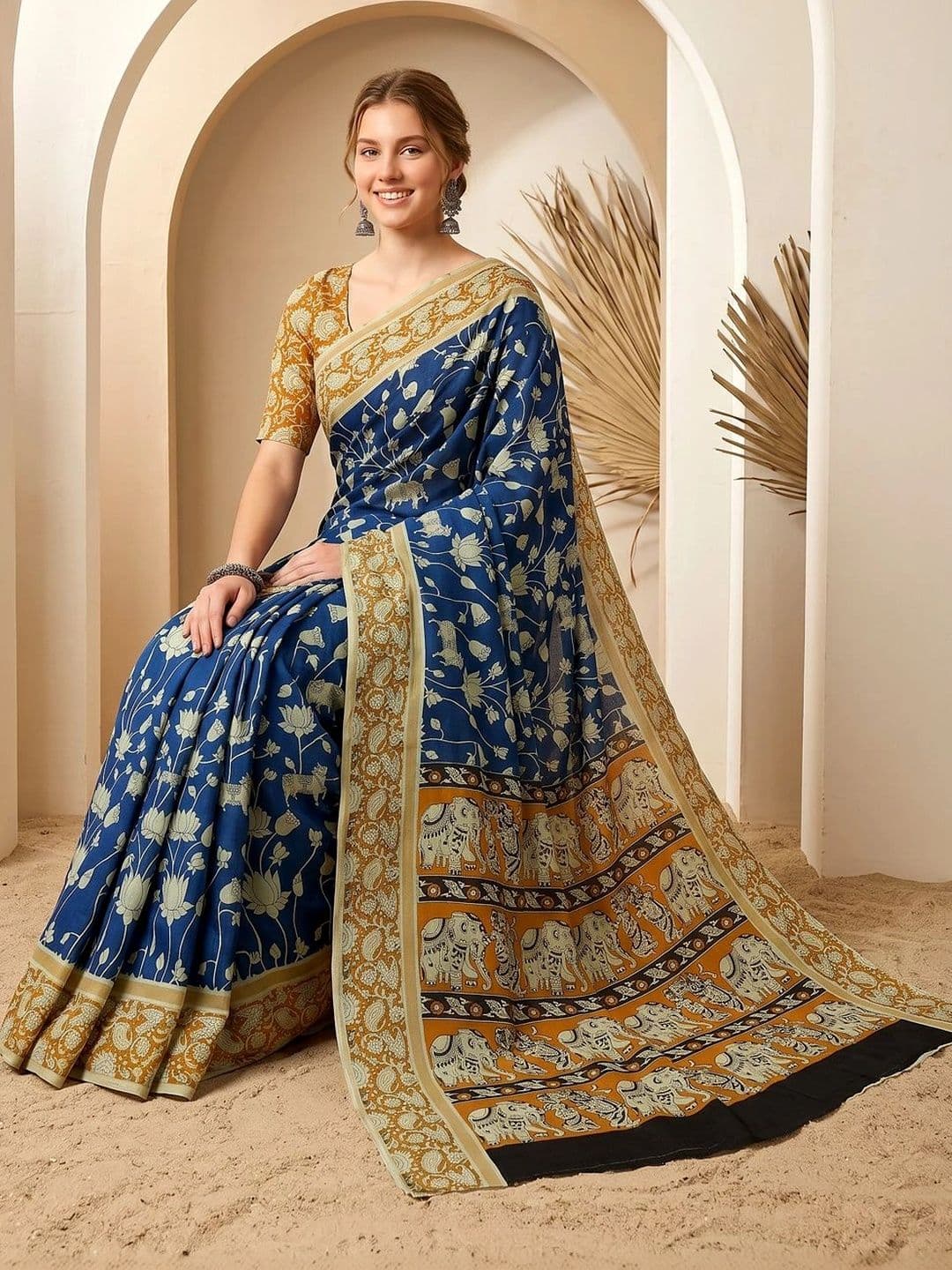 VS MALL Floral Pure Cotton Saree thumbnail 2
