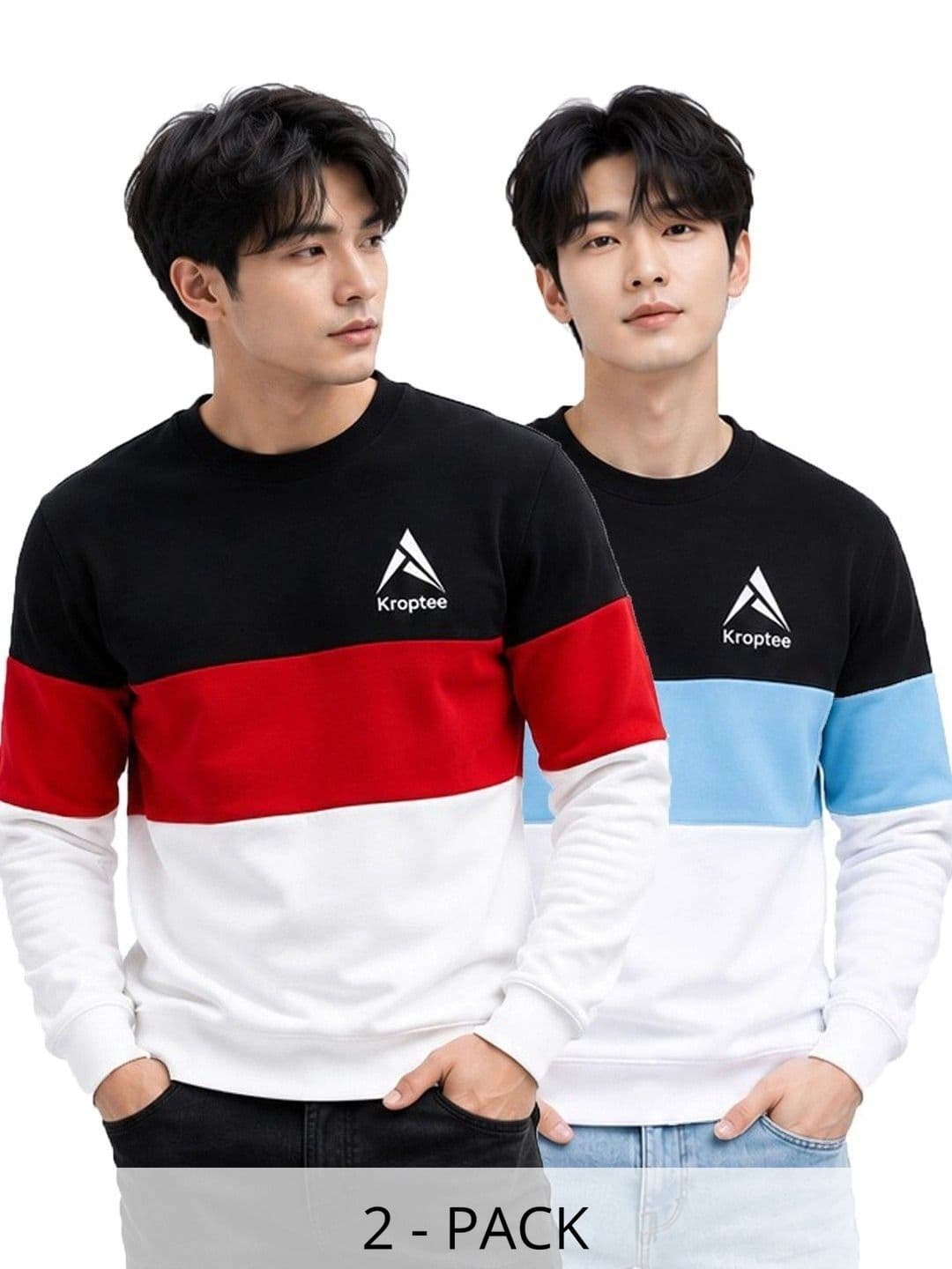 Kroptee Men Colourblocked Brand Logo T-shirt Pack - view 1