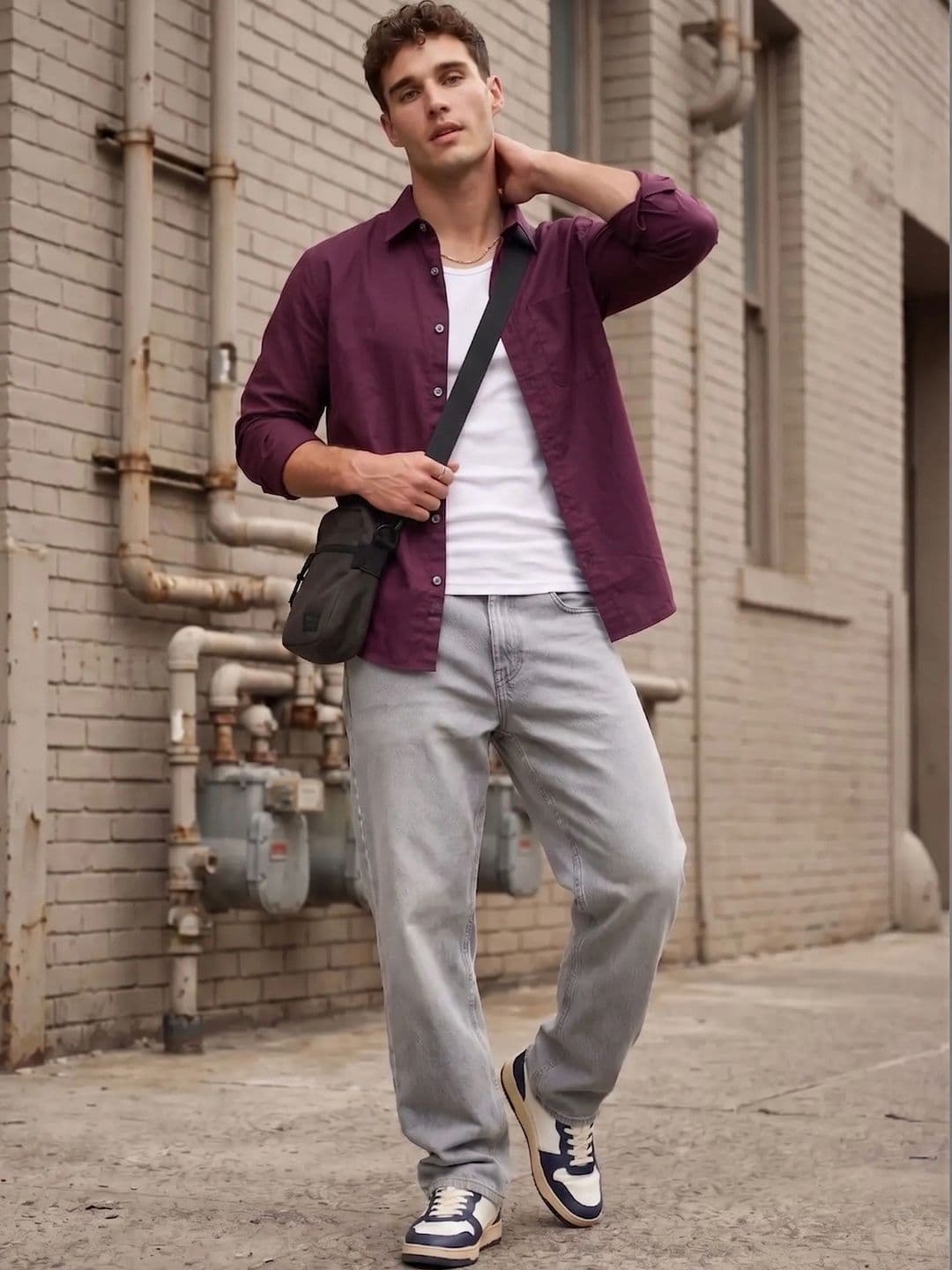 glitchez Purple Regular Fit Casual Shirt with Curved Hem thumbnail 3
