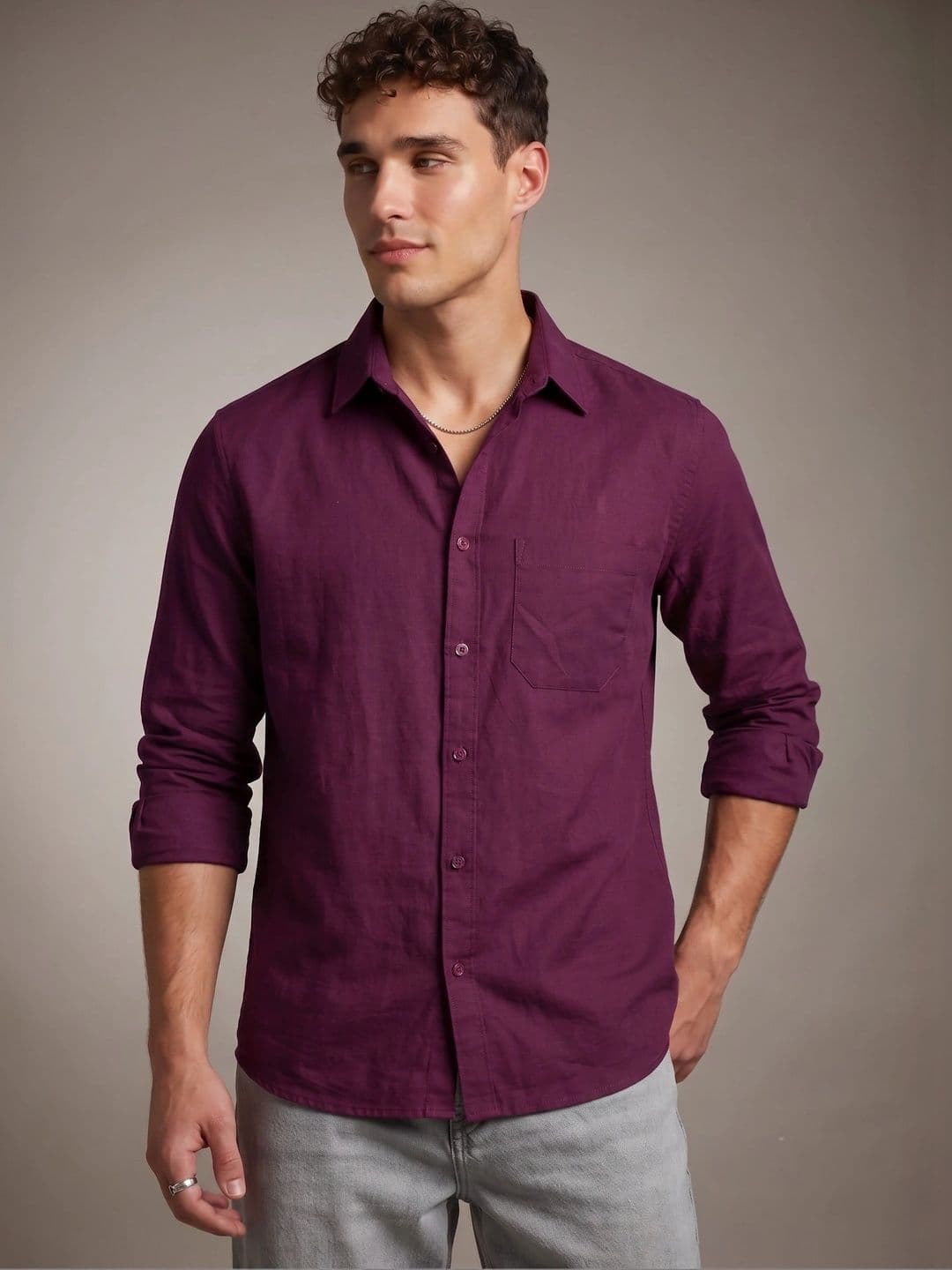 glitchez Purple Regular Fit Casual Shirt with Curved Hem thumbnail 6