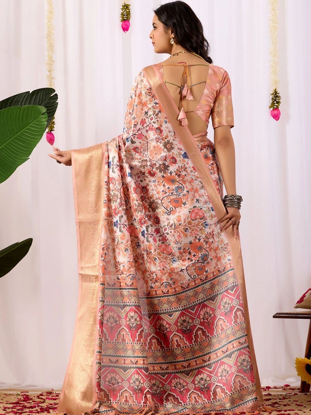 Moda Rapido Floral Zari Silk Blend Designer Saree thumbnail 4