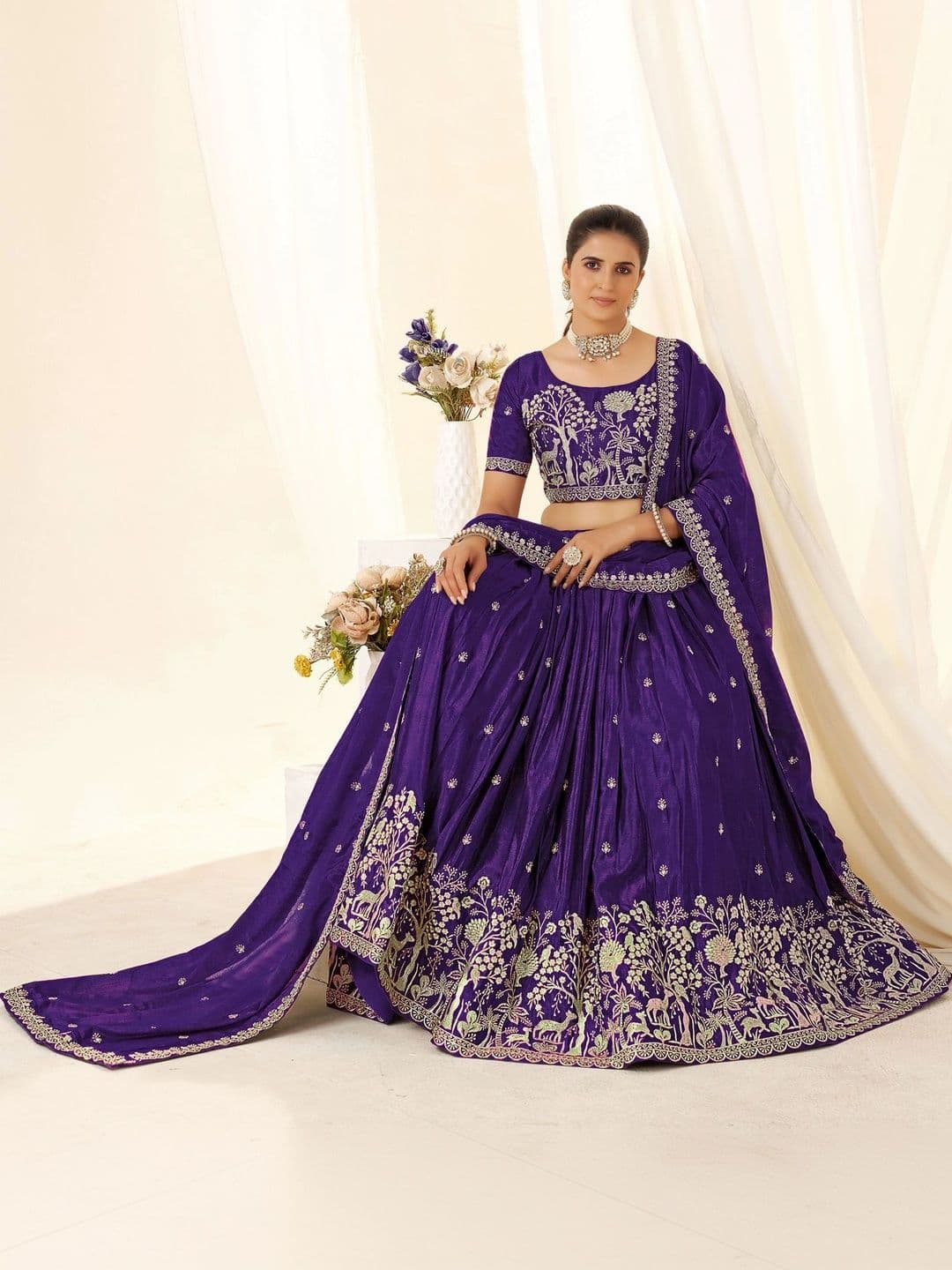 HERE&NOW Embroidered Thread Work Semi-Stitched Lehenga & Blouse With Dupatta thumbnail 3