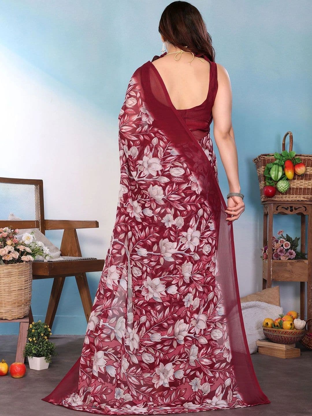 KALINI Floral Poly Georgette Saree thumbnail 4