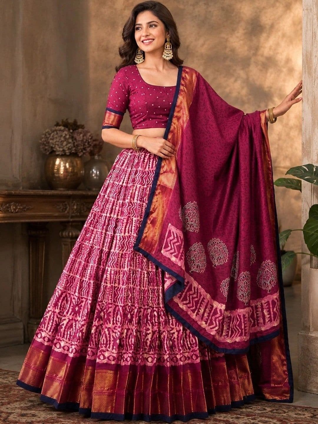 KALINI Embellished Ikat Ready to Wear Lehenga & Unstitched Blouse With Dupatta thumbnail 4