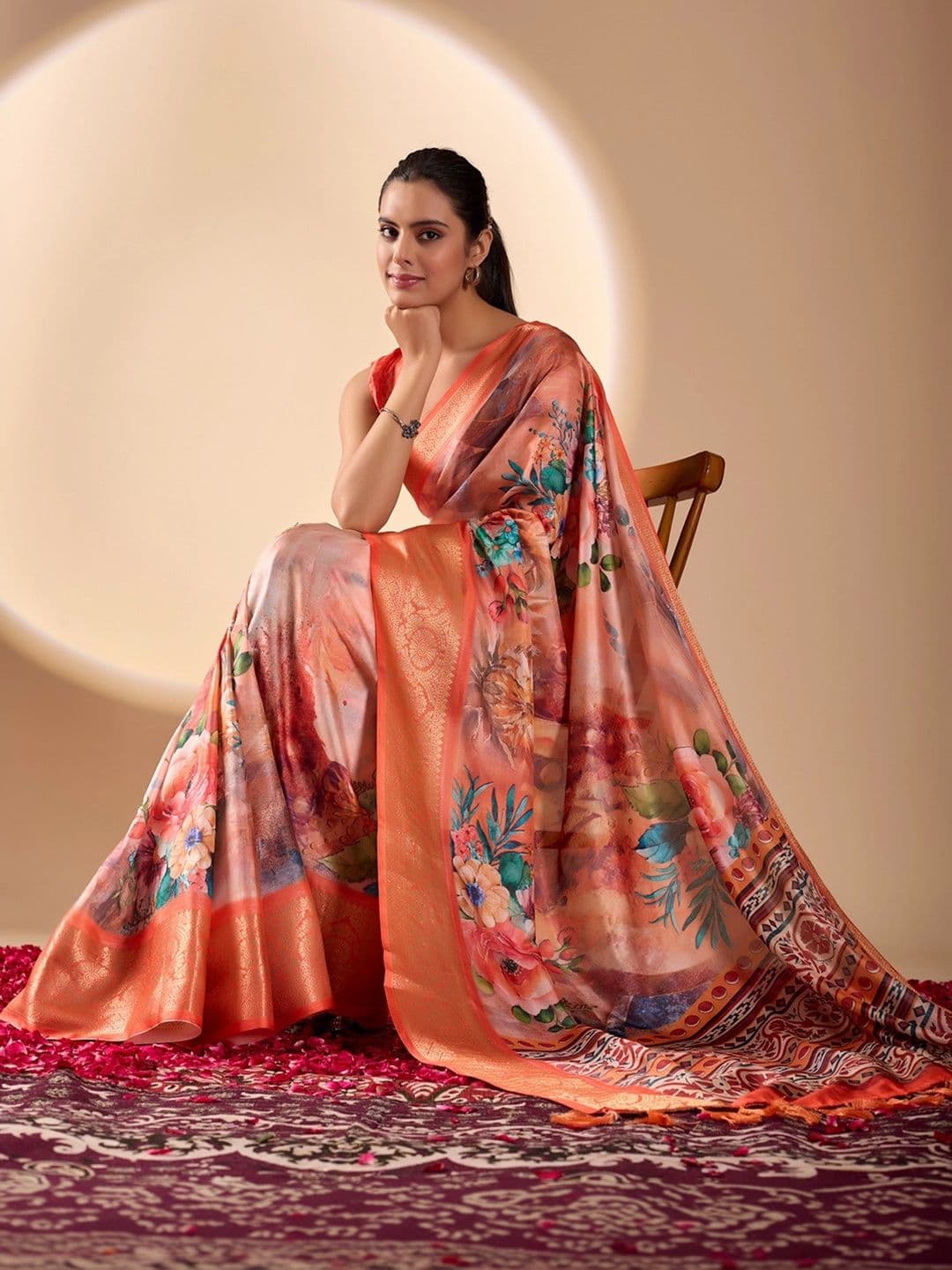 Moda Rapido Floral Zari Silk Blend Designer Saree thumbnail 3