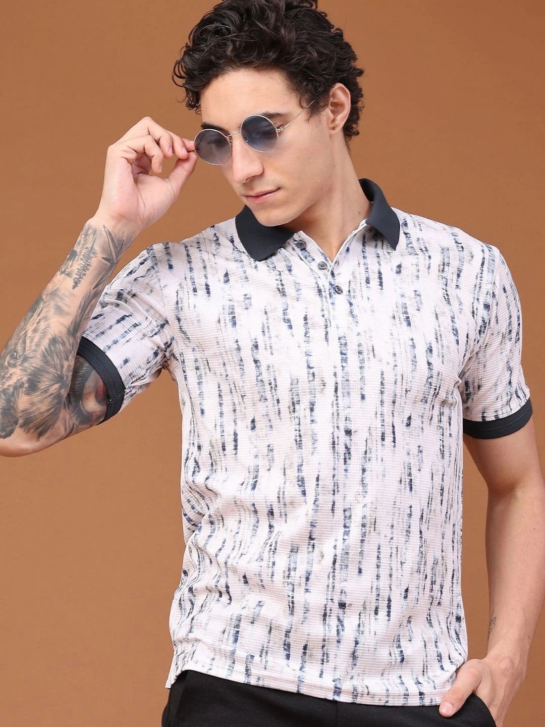 LIMEROAD Men Cotton Printed Polo Collar Short Sleeves T-shirt thumbnail 4