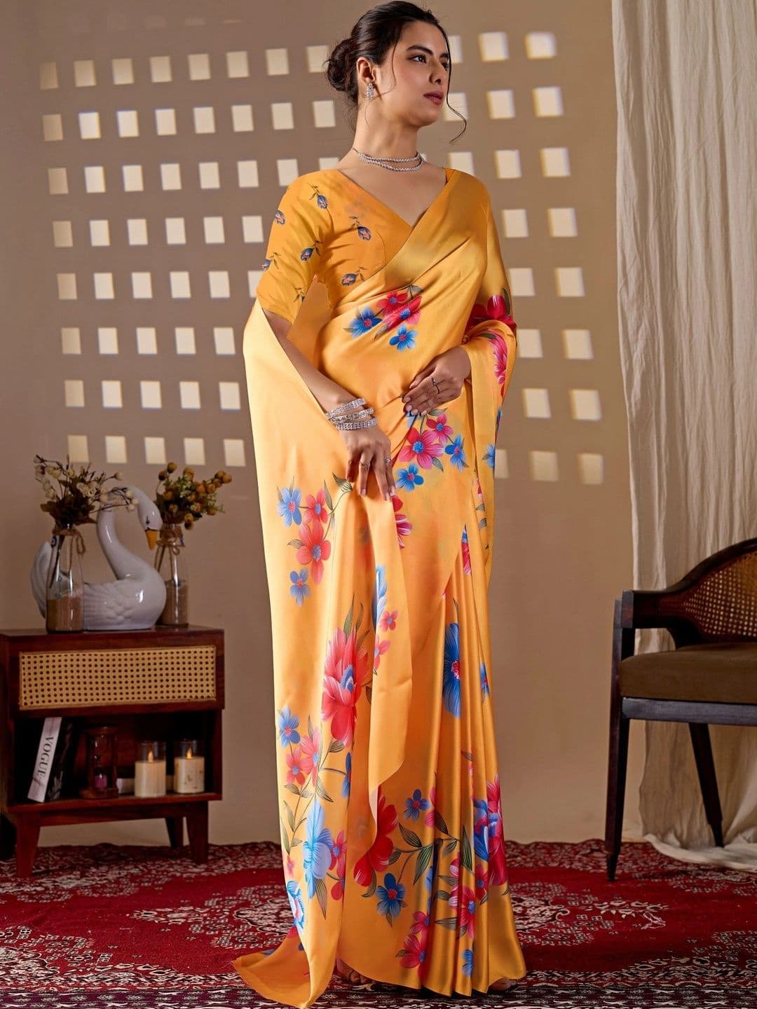 Moda Rapido Floral Satin Designer Saree thumbnail 4