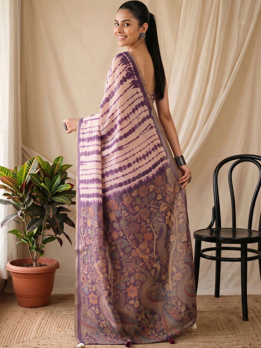 Sangria Tie and Dye Designer Block Print Saree thumbnail 4