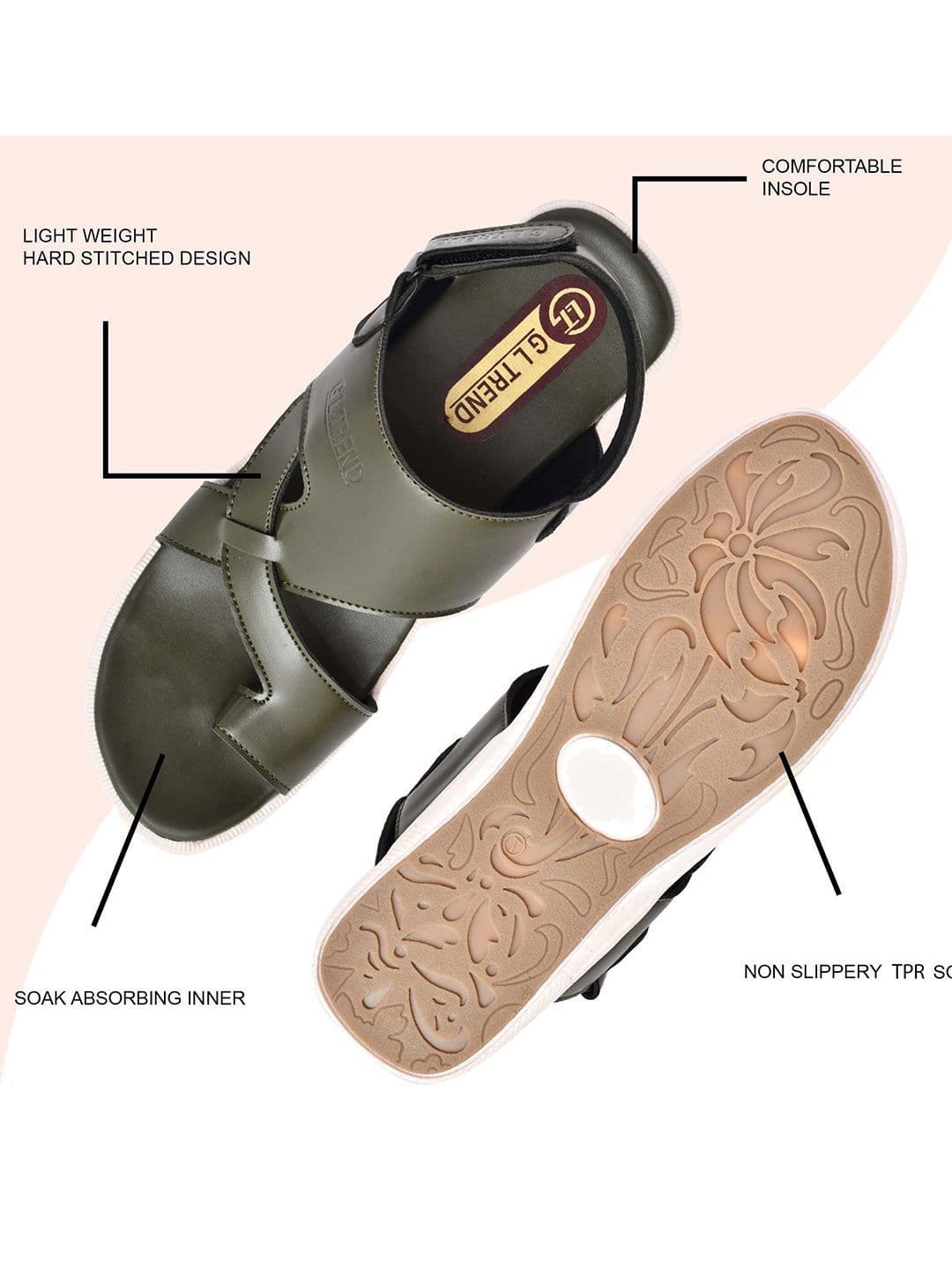 G L Trend Men Olive Solid Casual Comfort Sandals with Cross-Strap Design thumbnail 6