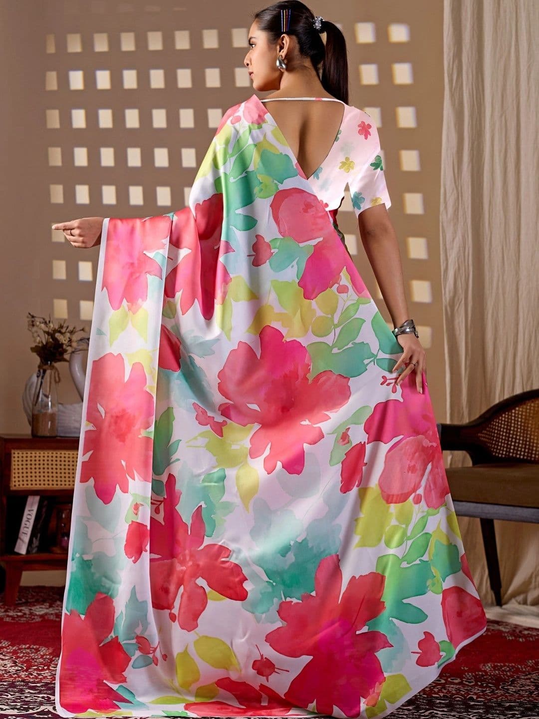 Moda Rapido Floral Satin Fusion Saree thumbnail 5