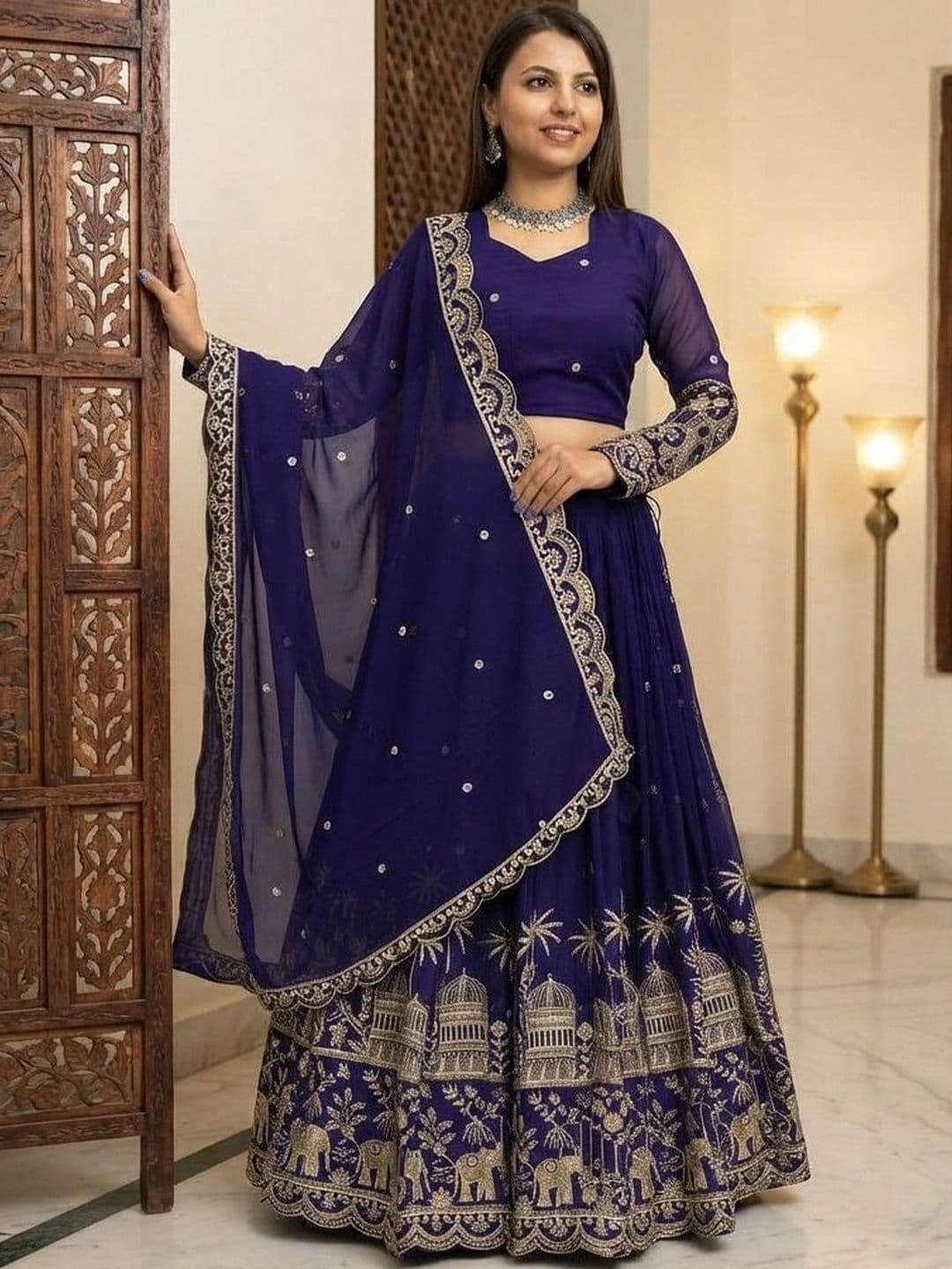 all about you Embroidered Semi-Stitched Lehenga & Blouse With Dupatta thumbnail 2