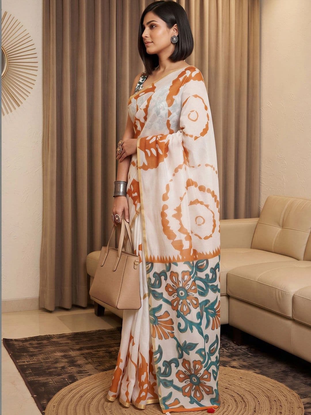 Sangria Designer Block Print Saree thumbnail 6