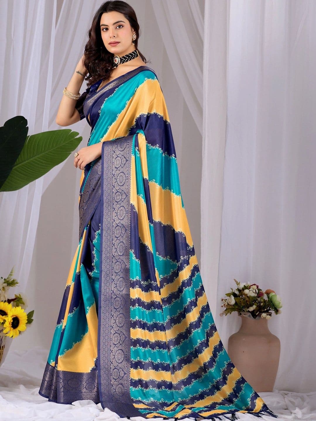 Moda Rapido Striped Zari Silk Blend Designer Saree thumbnail 7