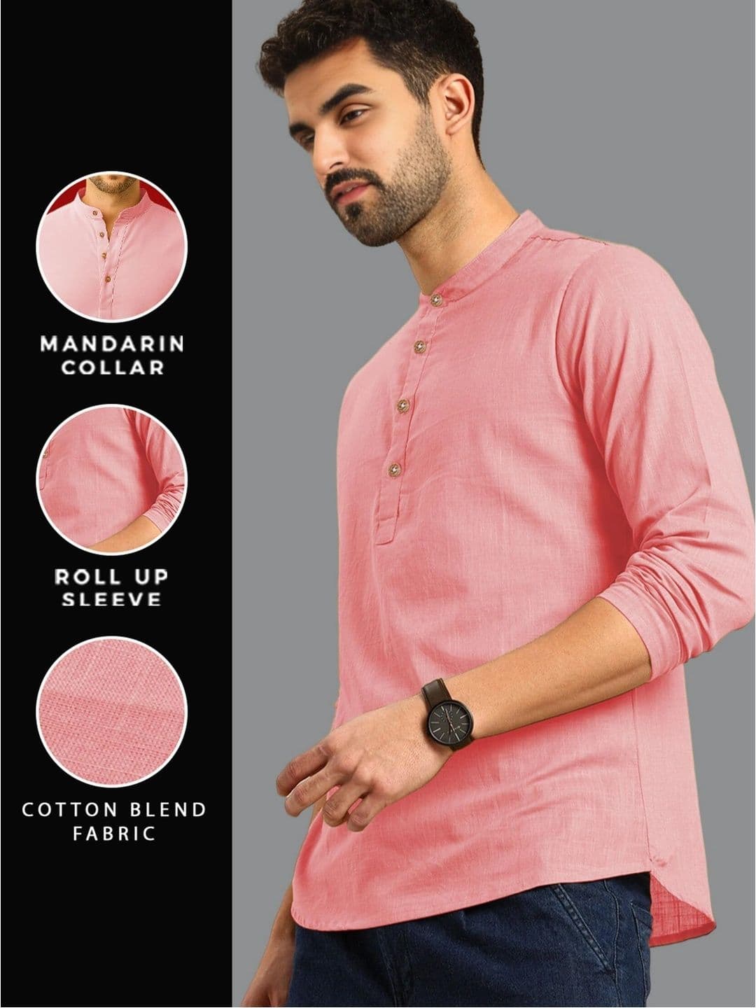 Amrit Trending Men Pack of 2 Cotton Mandarin Collar Kurta thumbnail 4