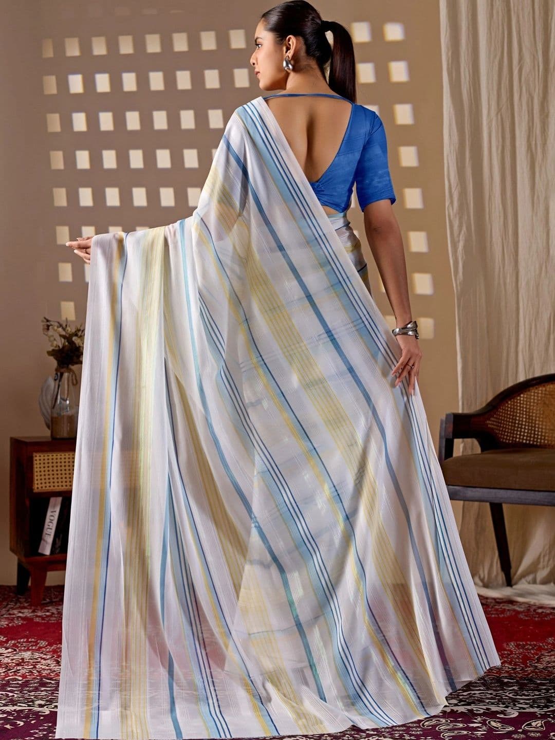 Moda Rapido Striped Poly Georgette Designer Saree thumbnail 7