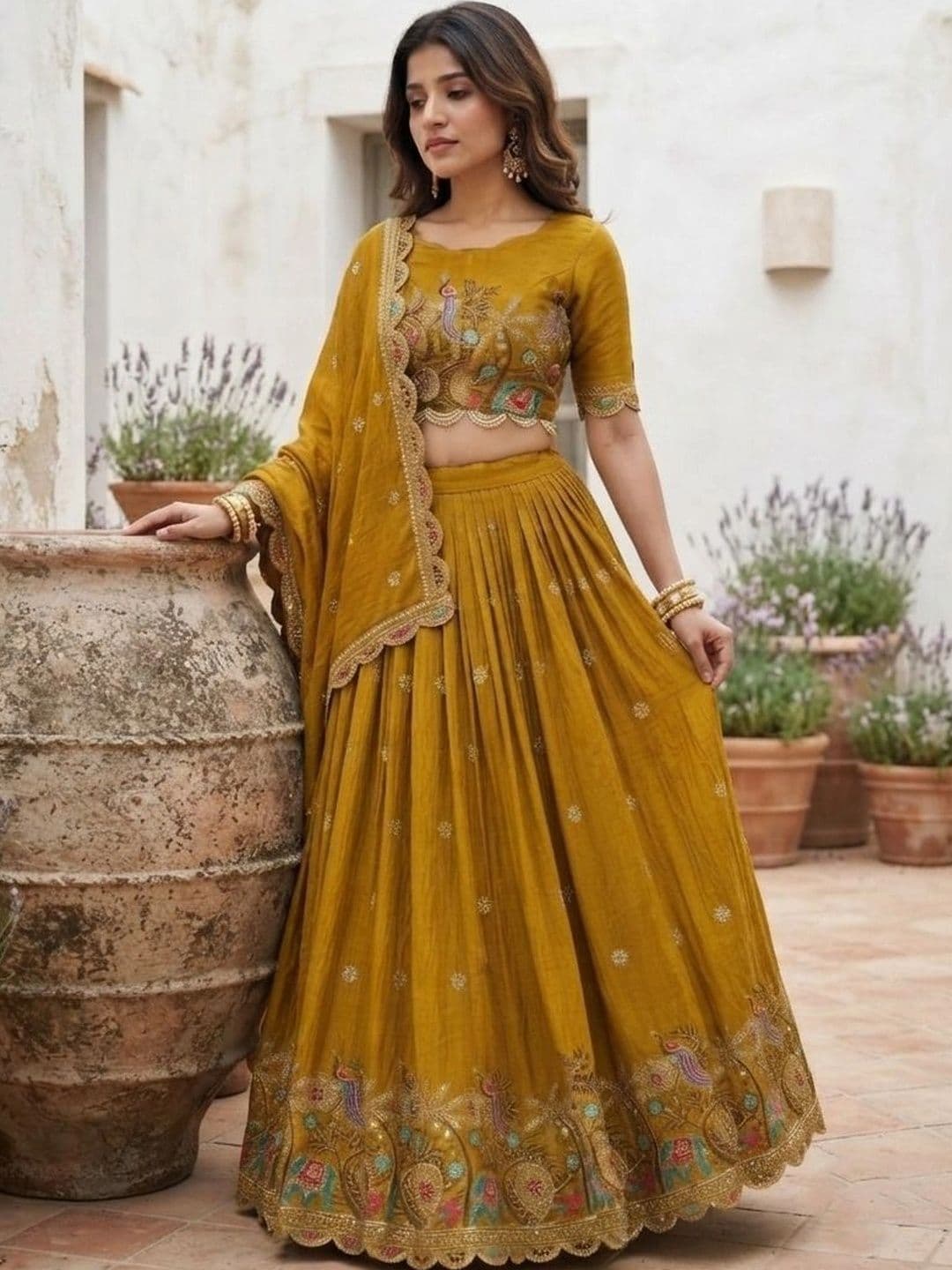all about you Embroidered Thread Work Semi-Stitched Lehenga & Blouse With Dupatta - view 1