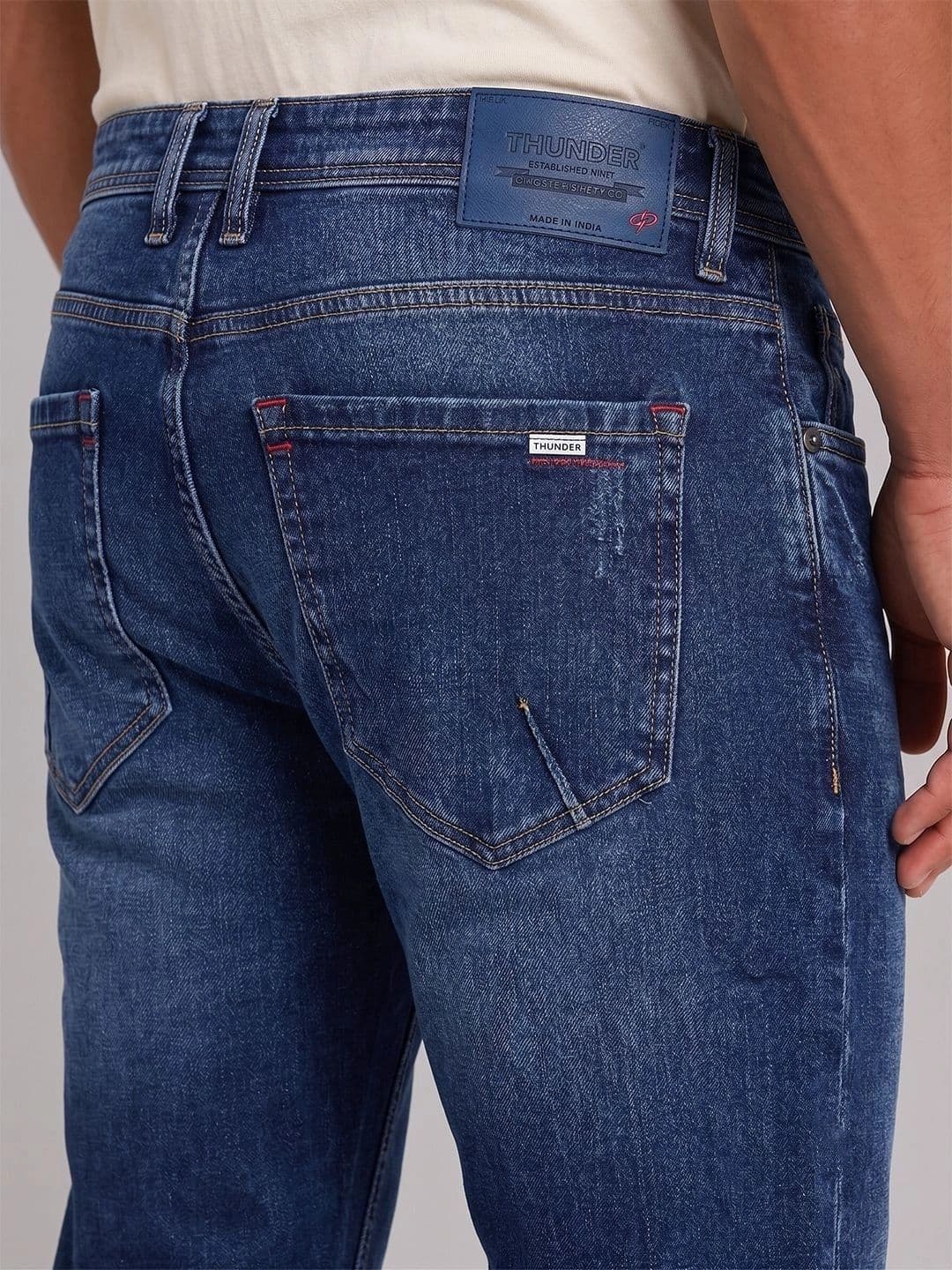 THUNDER JEANS Men Straight Fit Mid-Rise Low Distress Stretchable Jeans thumbnail 3