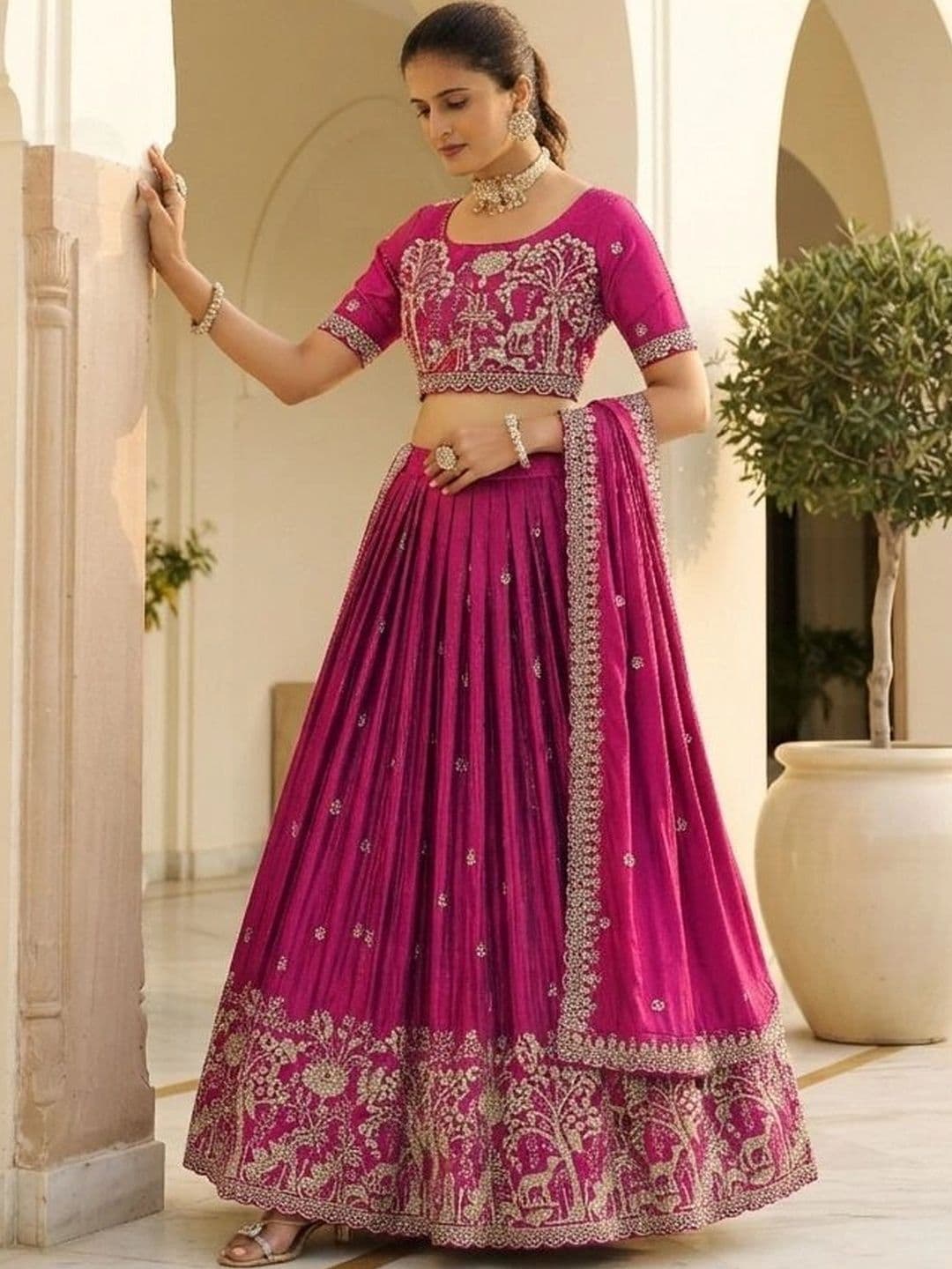 all about you Embroidered Thread Work Semi-Stitched Lehenga & Blouse With Dupatta thumbnail 3