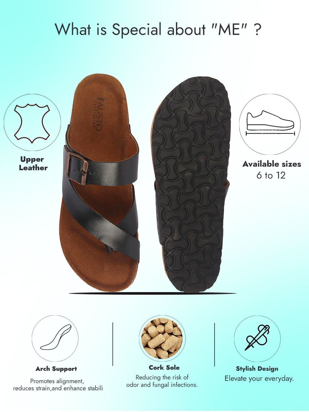 FAUSTO Men Leather Comfort Sandals With Buckle Details thumbnail 7