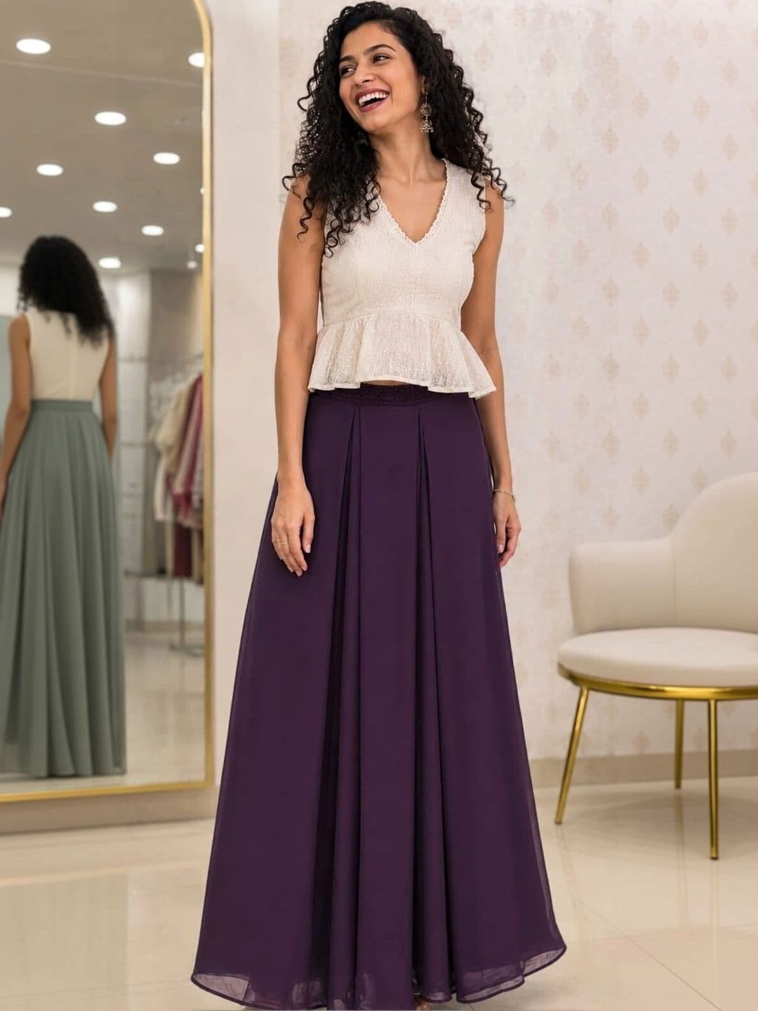 SIMNILSTUDIO Women Georgette Sleek Utility Maxi Flared Skirt thumbnail 3