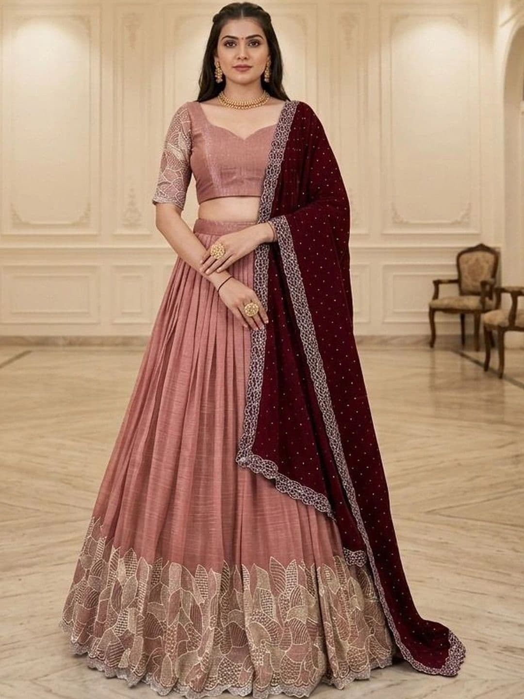 all about you Embroidered Semi-Stitched Lehenga & Blouse With Dupatta - view 1
