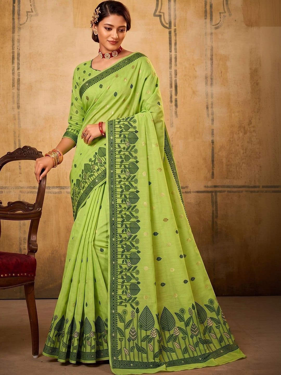 Moda Rapido Ethnic Motifs Embroidered Designer Saree - view 1