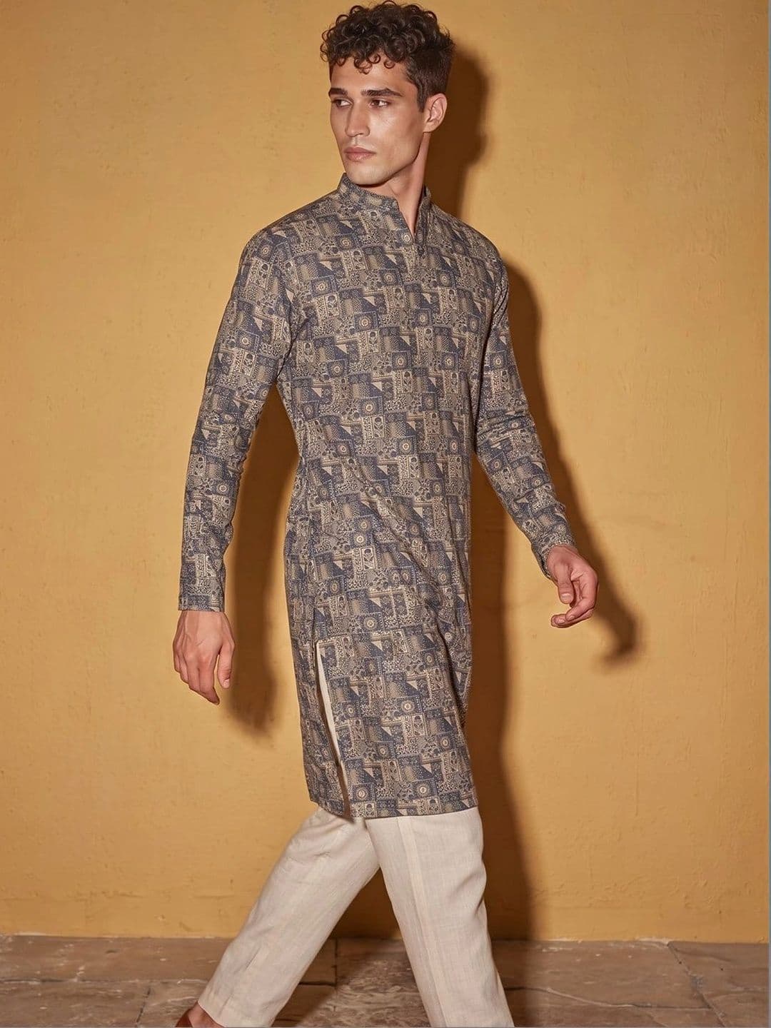 DRIP CHOWK Men Geometric Printed Jacquard Kurta thumbnail 7