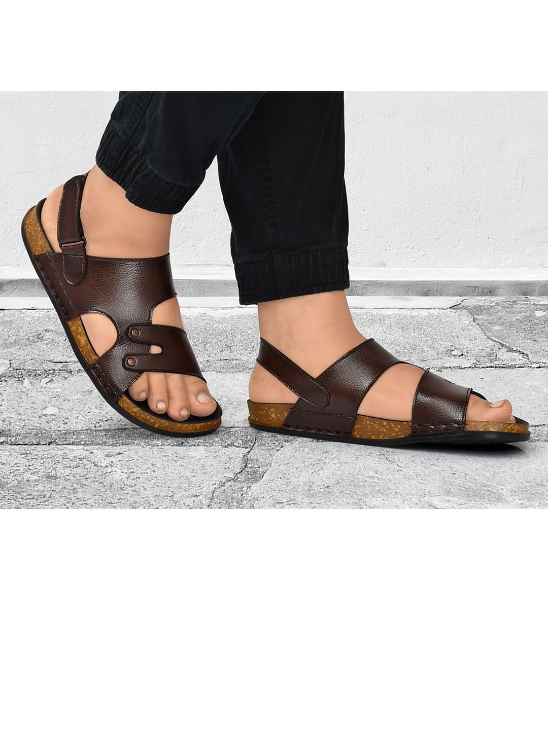 G L Trend Men Casual Waterproof Leather Brown Velcro Sandals thumbnail 4