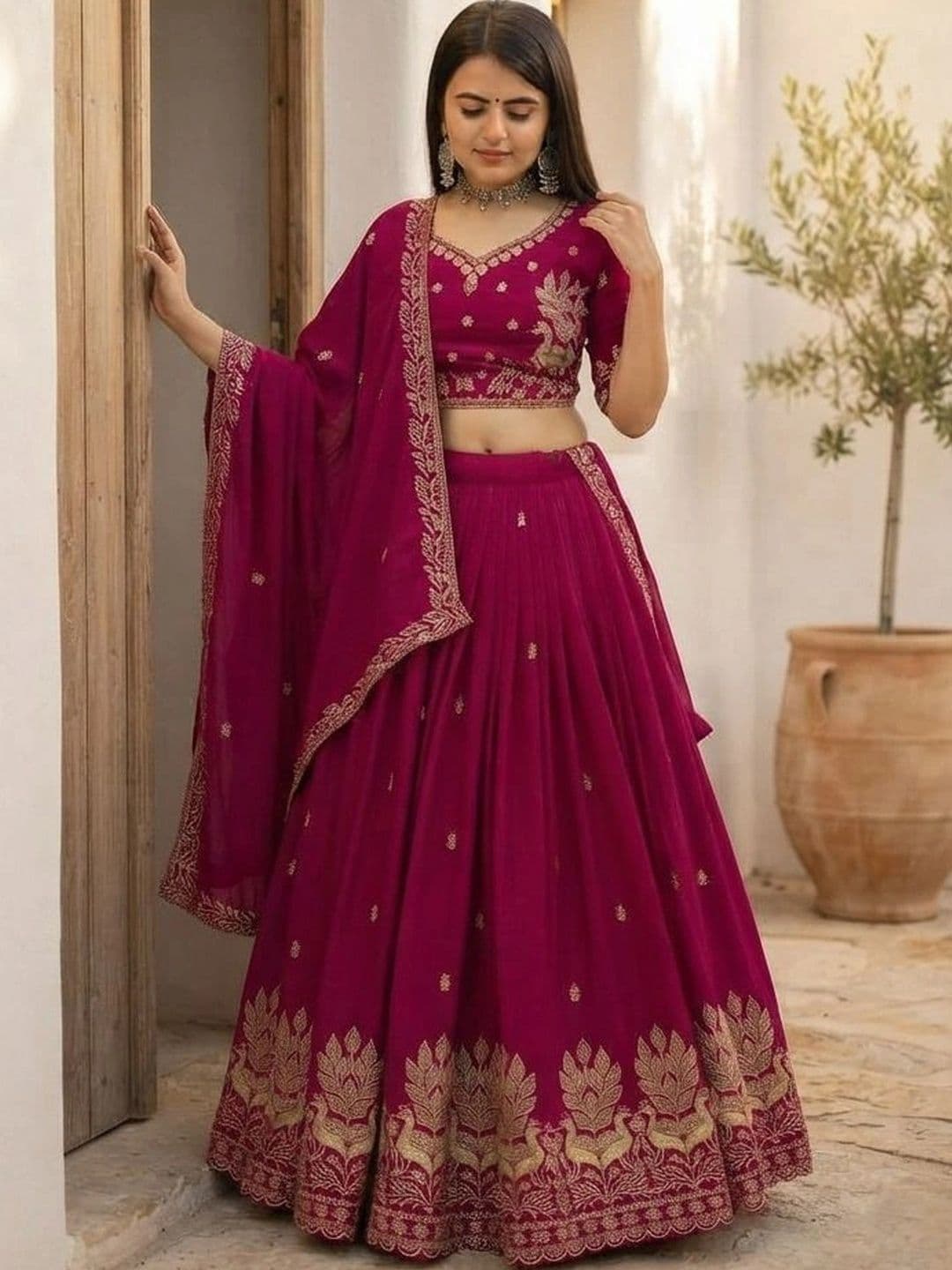 HERE&NOW Embroidered Thread Work Semi-Stitched Lehenga & Blouse With Dupatta thumbnail 2