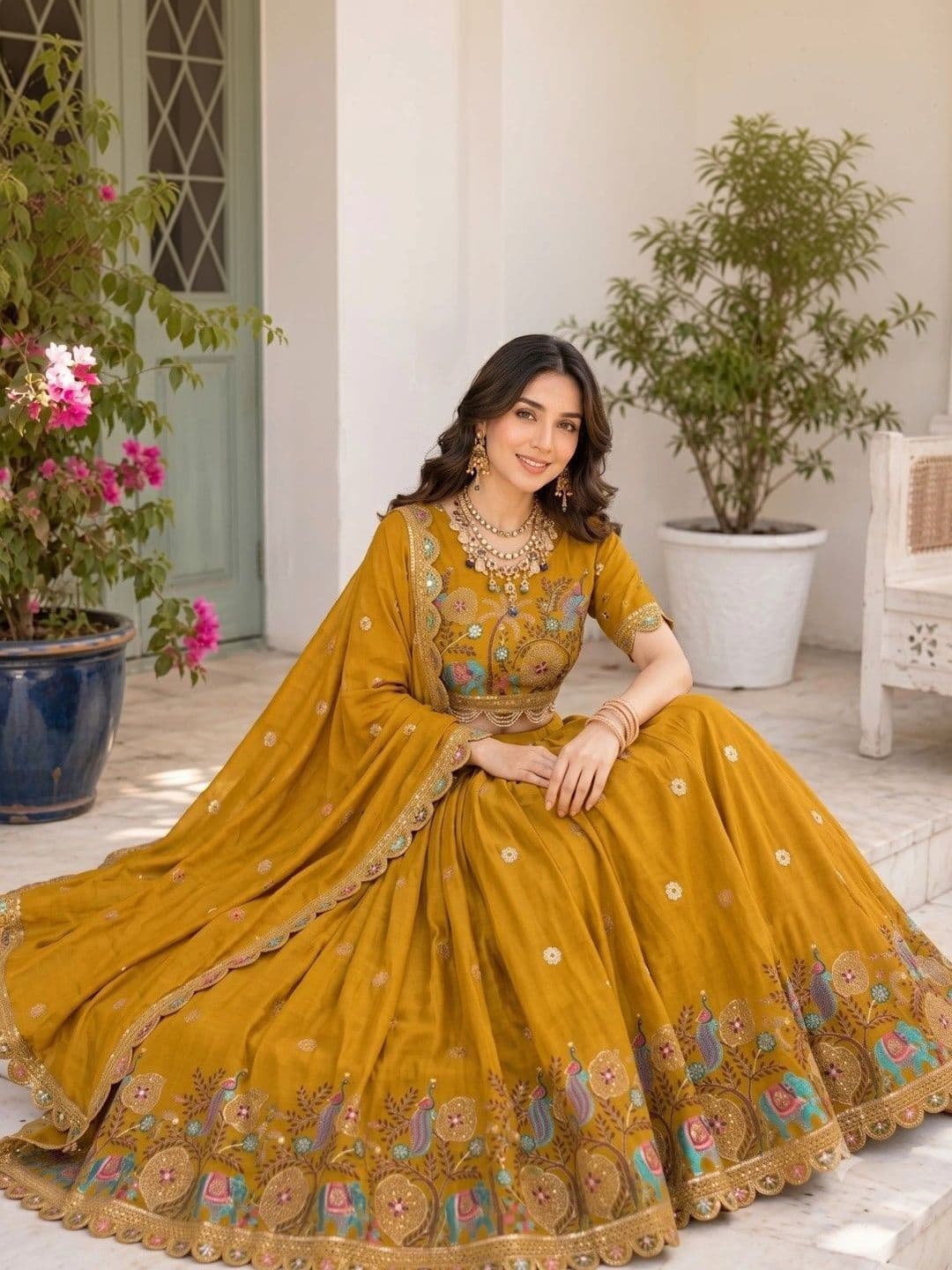 Closin Embroidered Thread Work Ready to Wear Lehenga & Unstitched Blouse With Dupatta thumbnail 5