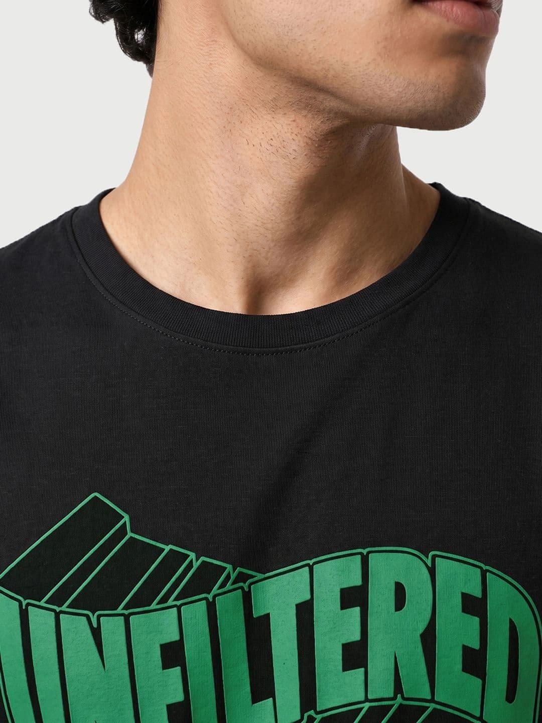 Bewakoof Men's Black Unfiltered Typography T-shirt thumbnail 2