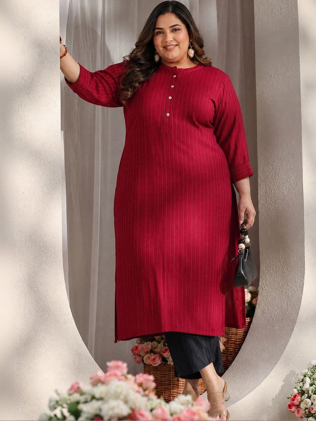 EXTRA LOVE BY LIBAS Women Three Quarter Sleeves Kurta thumbnail 2