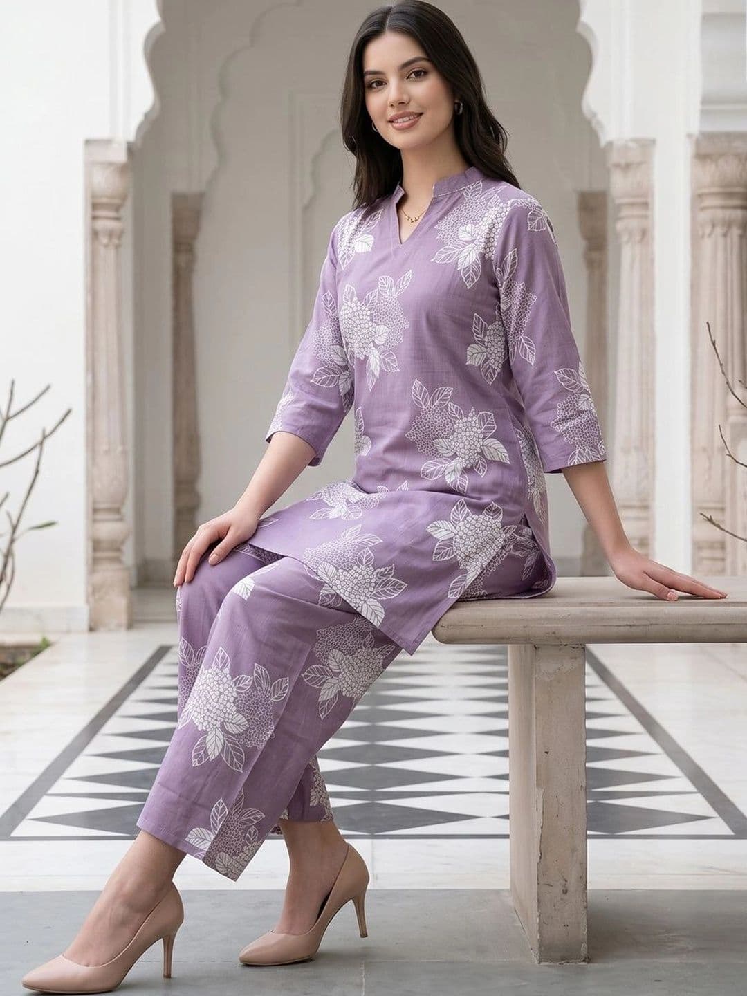 KALINI Women Floral Printed Regular Pure Cotton Kurta with Trousers thumbnail 6