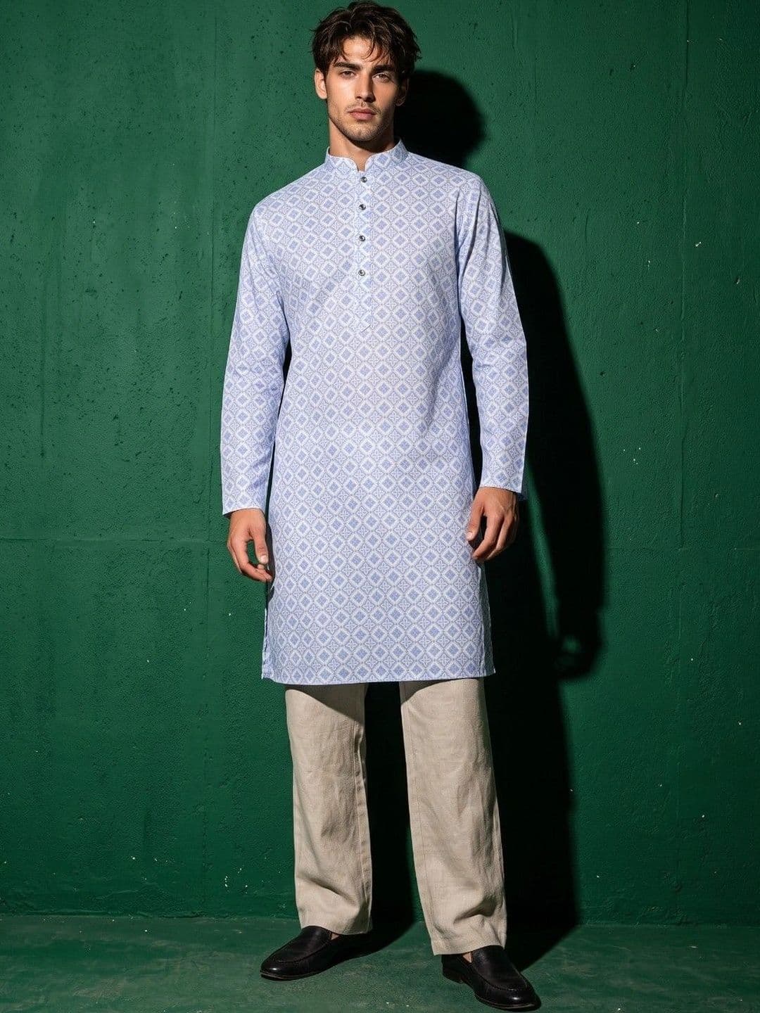 DRIP CHOWK Men Geometric Printed Jacquard Kurta thumbnail 5