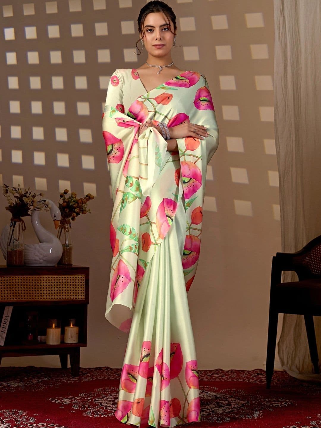 Moda Rapido Floral Satin Designer Saree thumbnail 3
