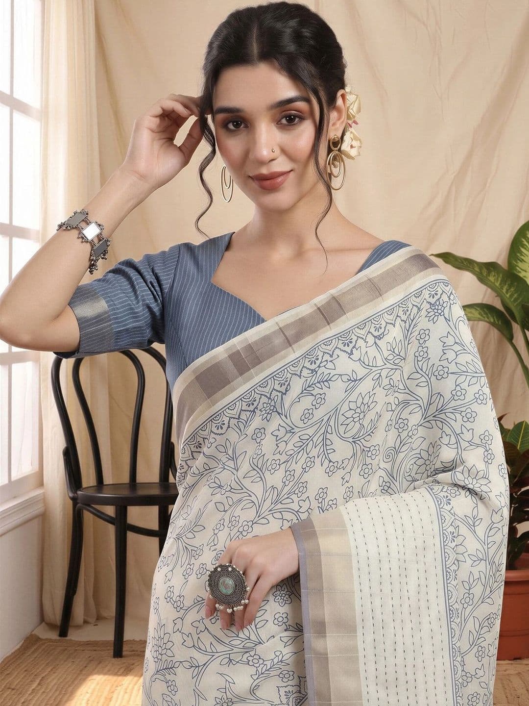 Anouk Embellished Silk Cotton Designer Chanderi Saree thumbnail 5