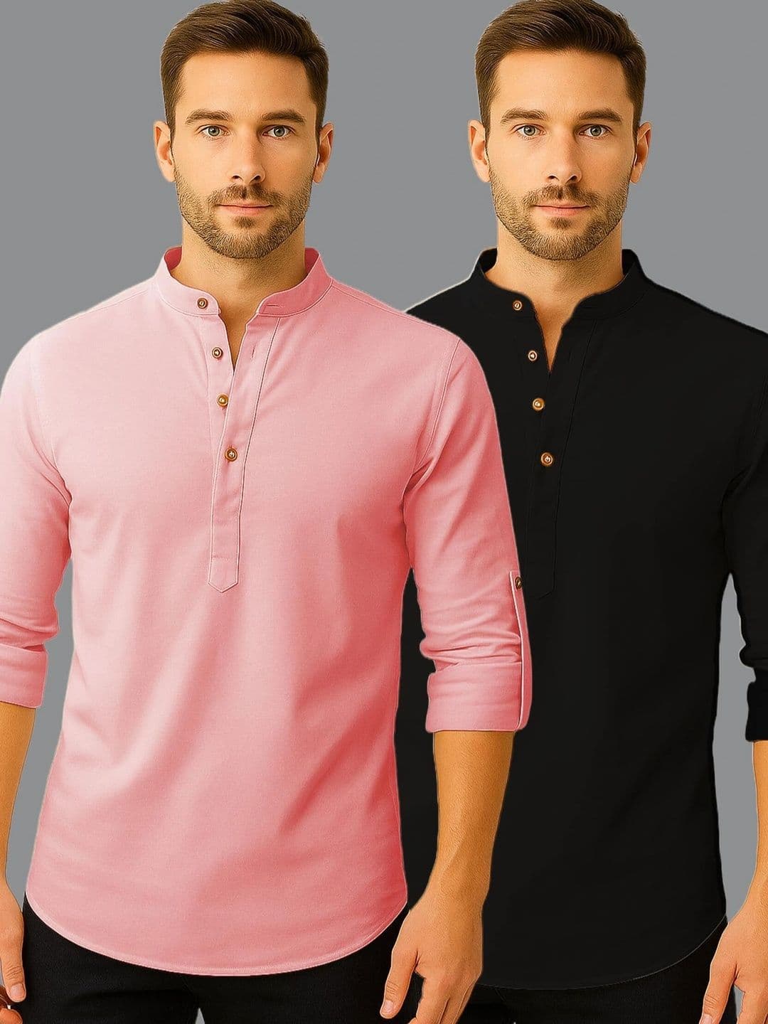 Amrit Trending Men Pack of 2 Cotton Mandarin Collar Kurta - view 1