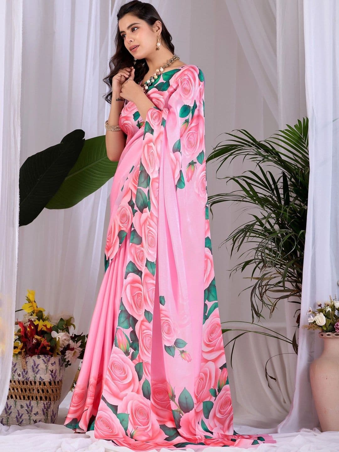 Moda Rapido Floral Satin Designer Saree thumbnail 2