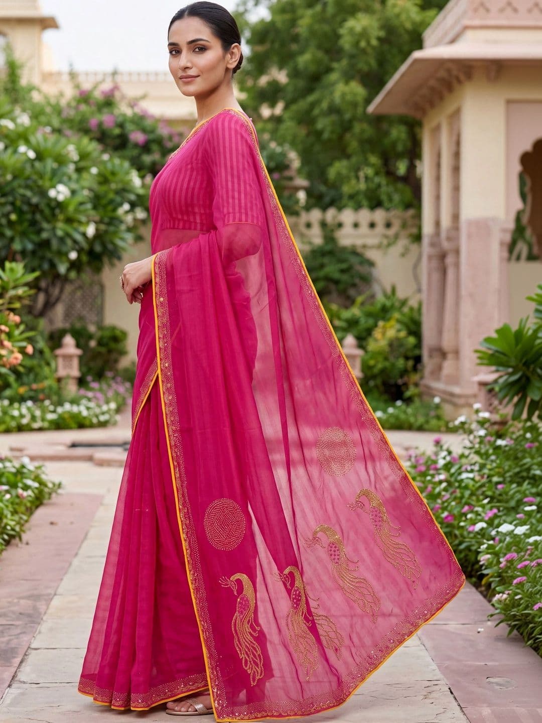 Jaipur Vogue Embellished Embroidered Poly Georgette Saree thumbnail 4