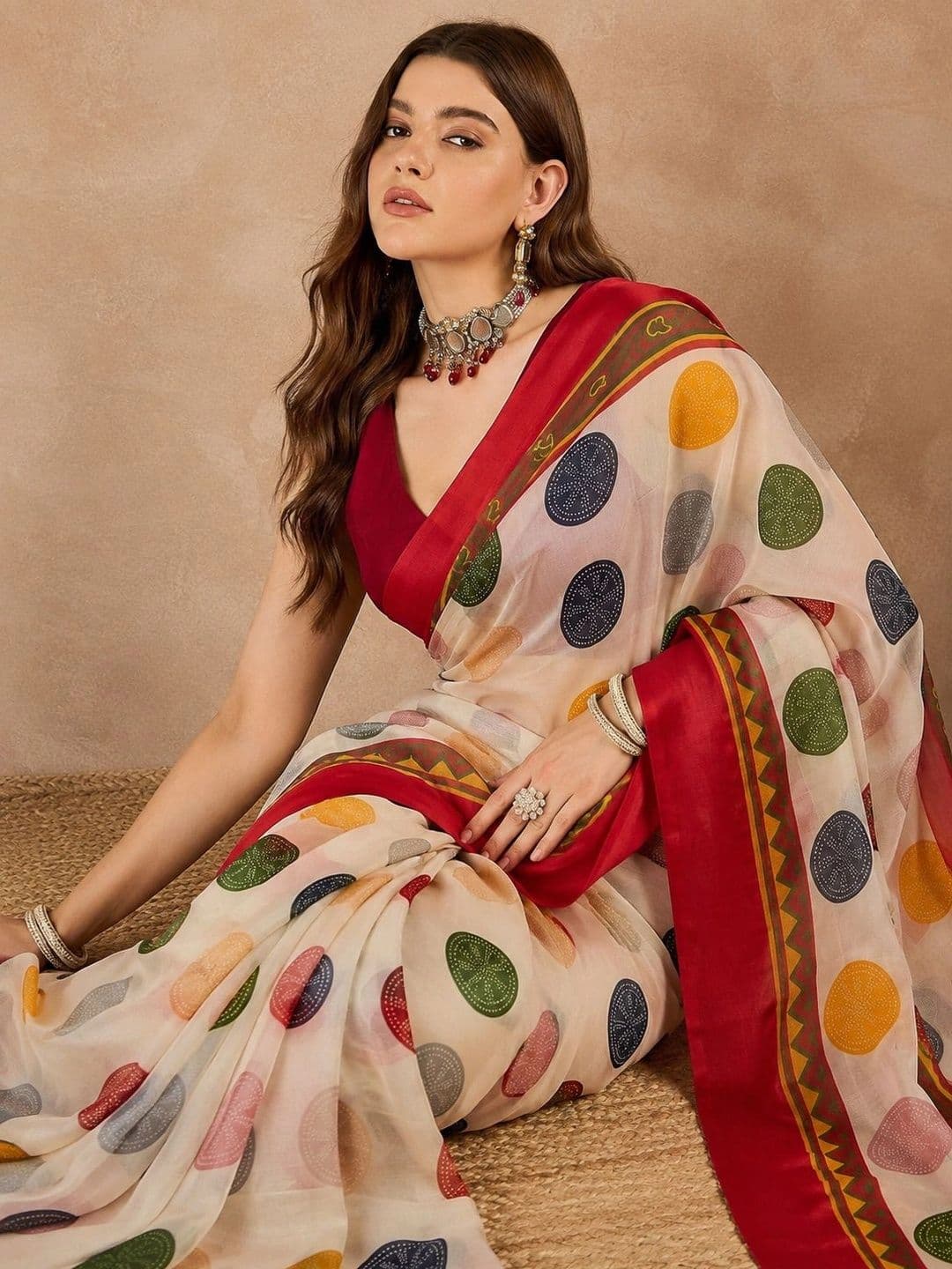 SANJANA  SILK SANJANA SILK Polka Dot Pure Georgette Saree thumbnail 4