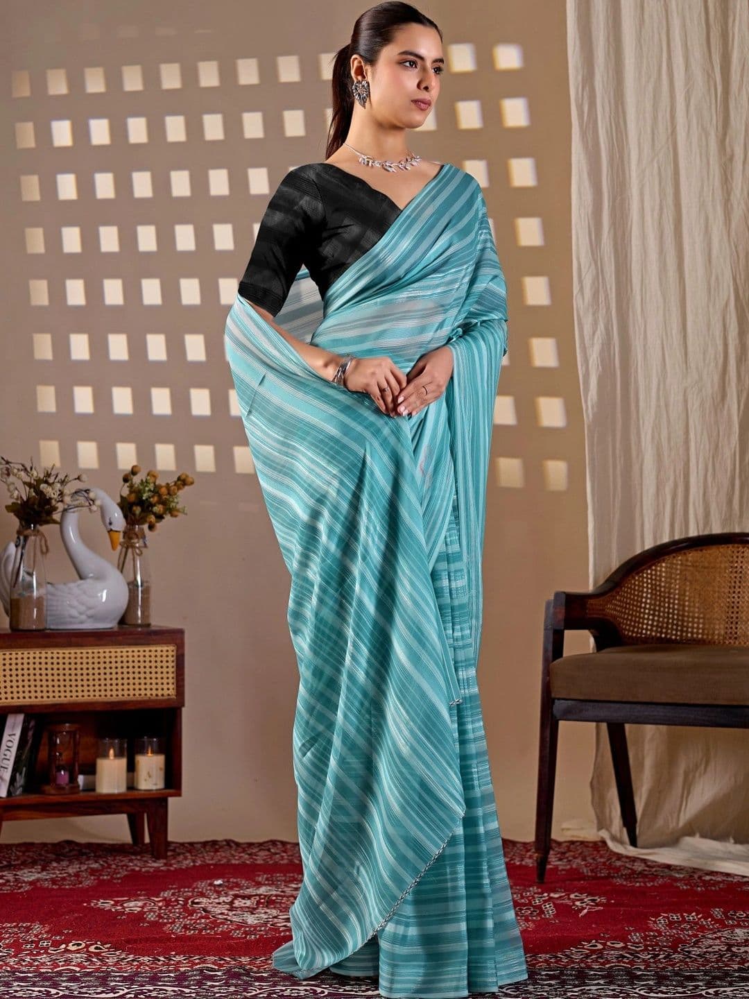 Moda Rapido Striped Poly Georgette Designer Saree thumbnail 7