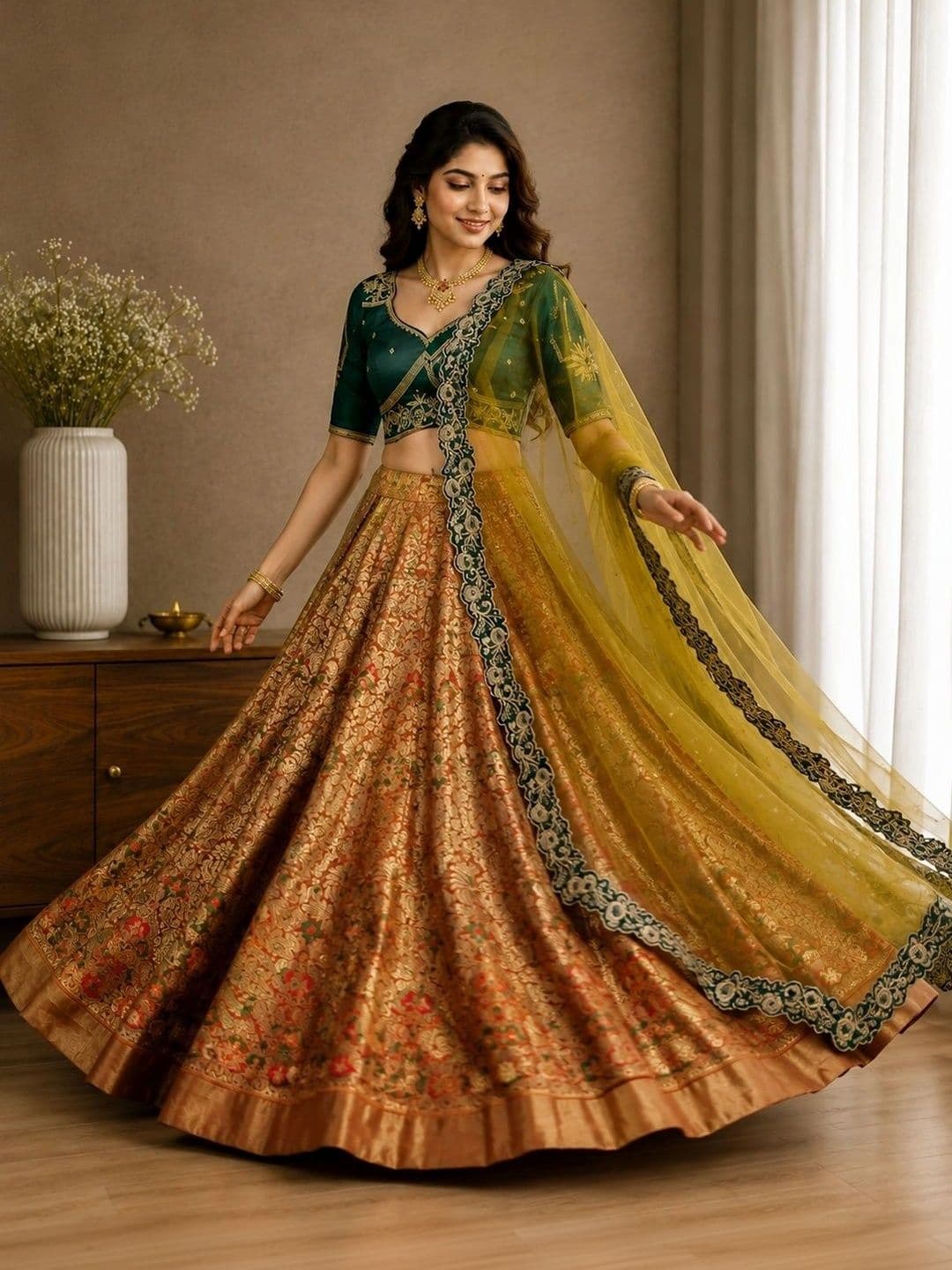 KALINI Embroidered Ready to Wear Lehenga & Unstitched Blouse With Dupatta thumbnail 4