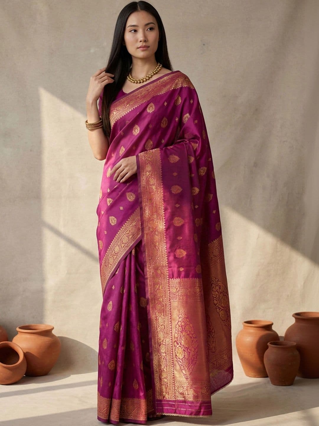 Anouk Rustic Woven Design Zari Silk Blend Designer Banarasi Saree - view 1